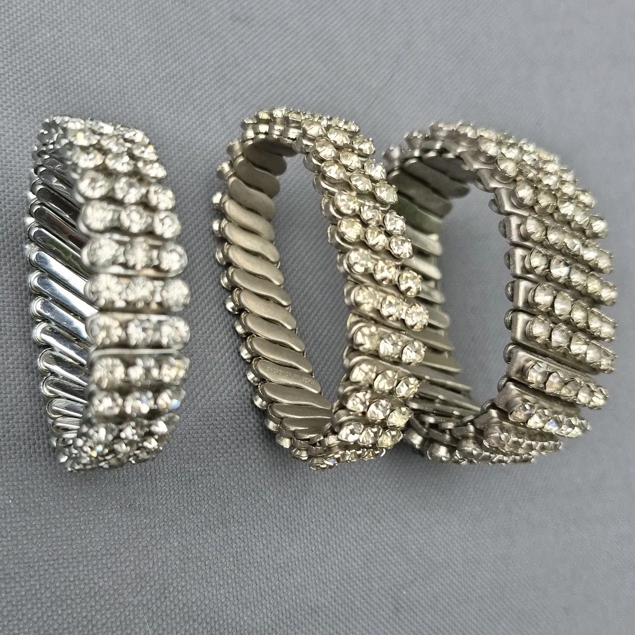 3 Vintage Rhinestone Expansion Bracelets Mid Century Stackable Japan Hong Kong