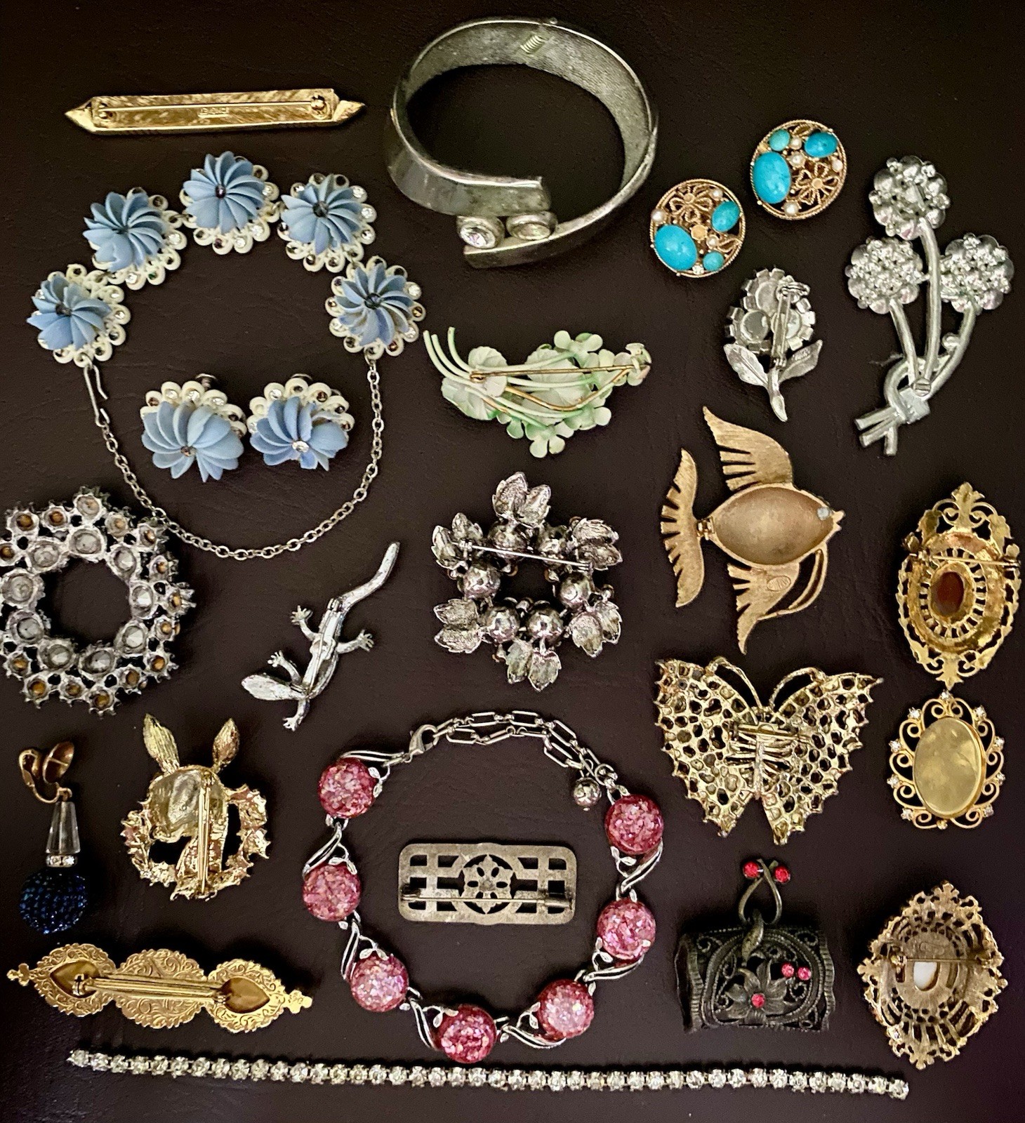 Vtg REPAIR RESTORE Rhinestone Some Signed Brooch Necklace Bracelet Lot