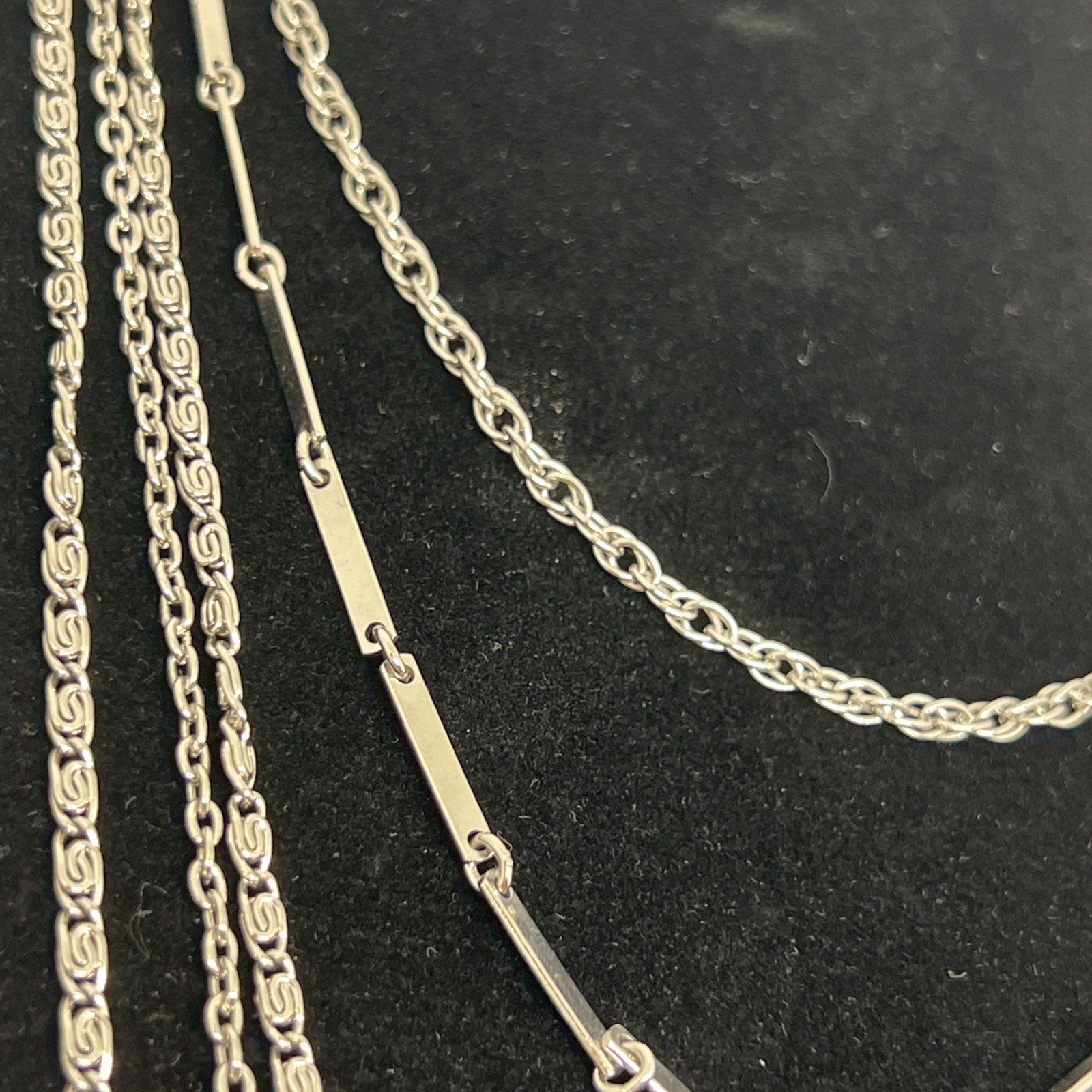 Vintage Silver Tone Layered Chain Statement Necklace 5 Strand