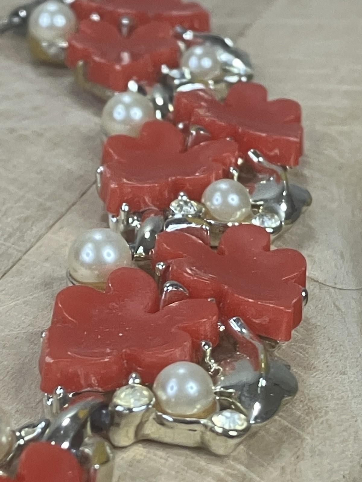Vintage Red Posey Flower Statement Necklace