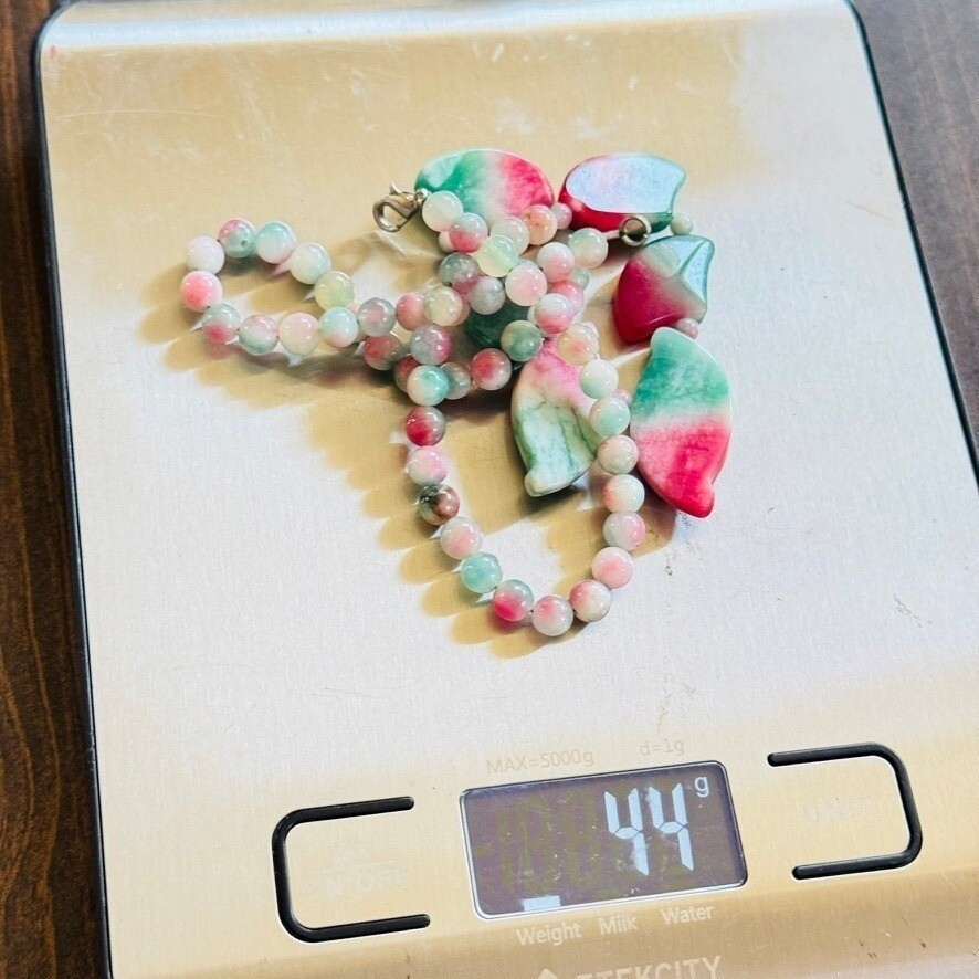 VTG Cherry blossom Jasper Jade Collar Beaded Watermelon Beads Genuine natural