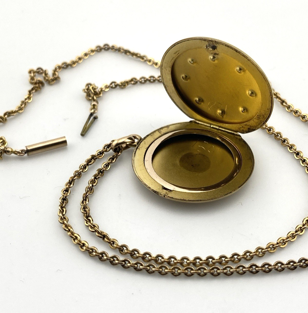 Antique Victorian Gold Filled Paste Stone E.M. Monogram Locket Necklace 21 In