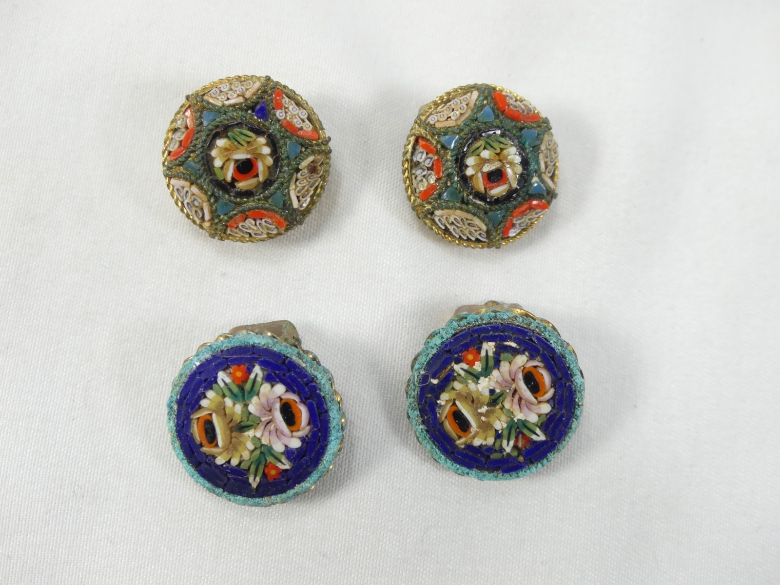 2 Pair Vintage Micro Mosaic Tile Made in Italy Clip on Earrings
