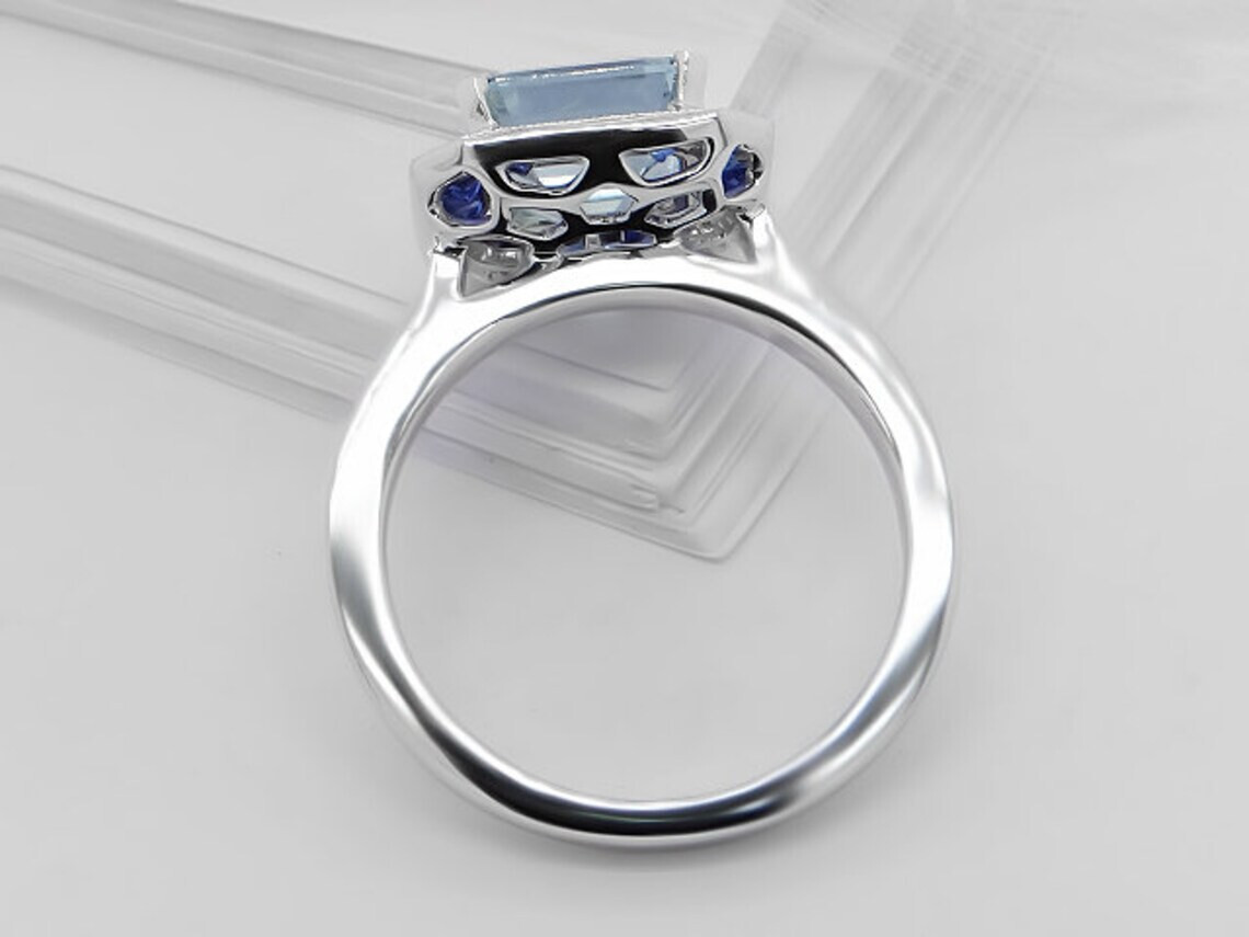 3Ctw Fancy Light Blue Asscher Cut Retro Style Engagement Wedding Ring 925 Silver