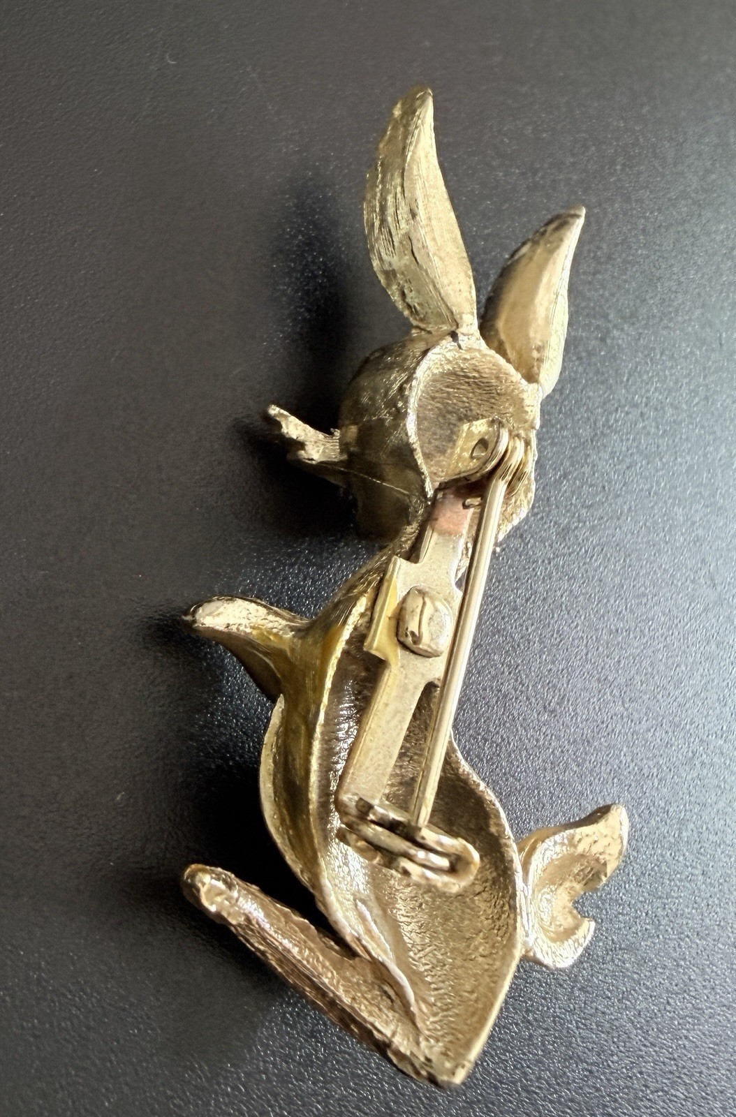 Mid Century Yellow Enamel Bunny Rabbit Brooch Red Rhinestone Eyes Whiskers Vtg