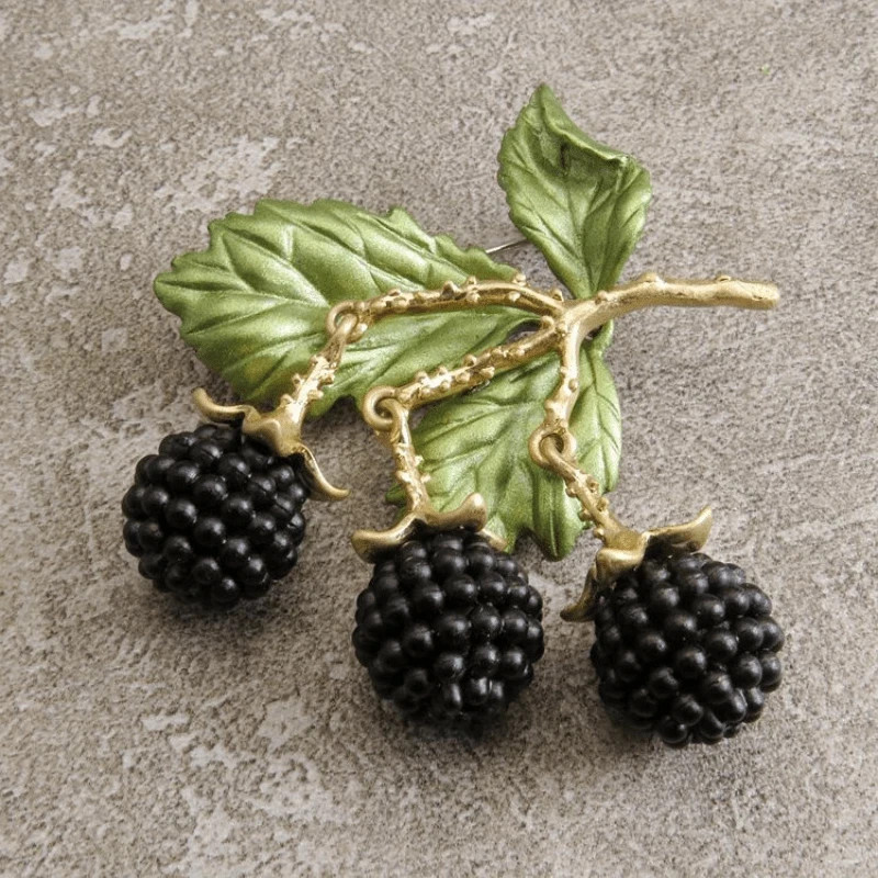Elegant Vintage Blackberry Brooch Pin Rhinestone Crystal Gold Leaf Women Men Gif