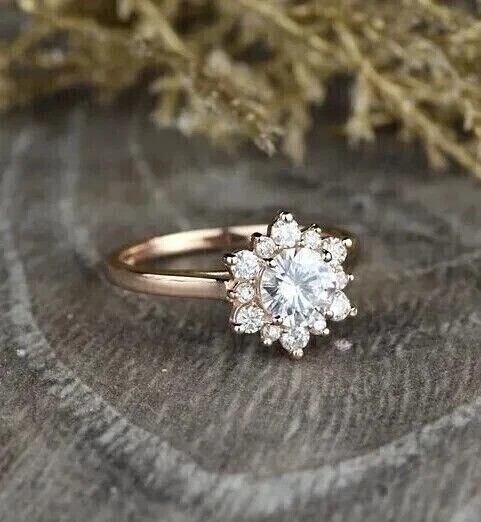 2.2Ct Round Cut Lab-Created Diamond Flower Wedding Gift For Her 14k Gold FN Ring