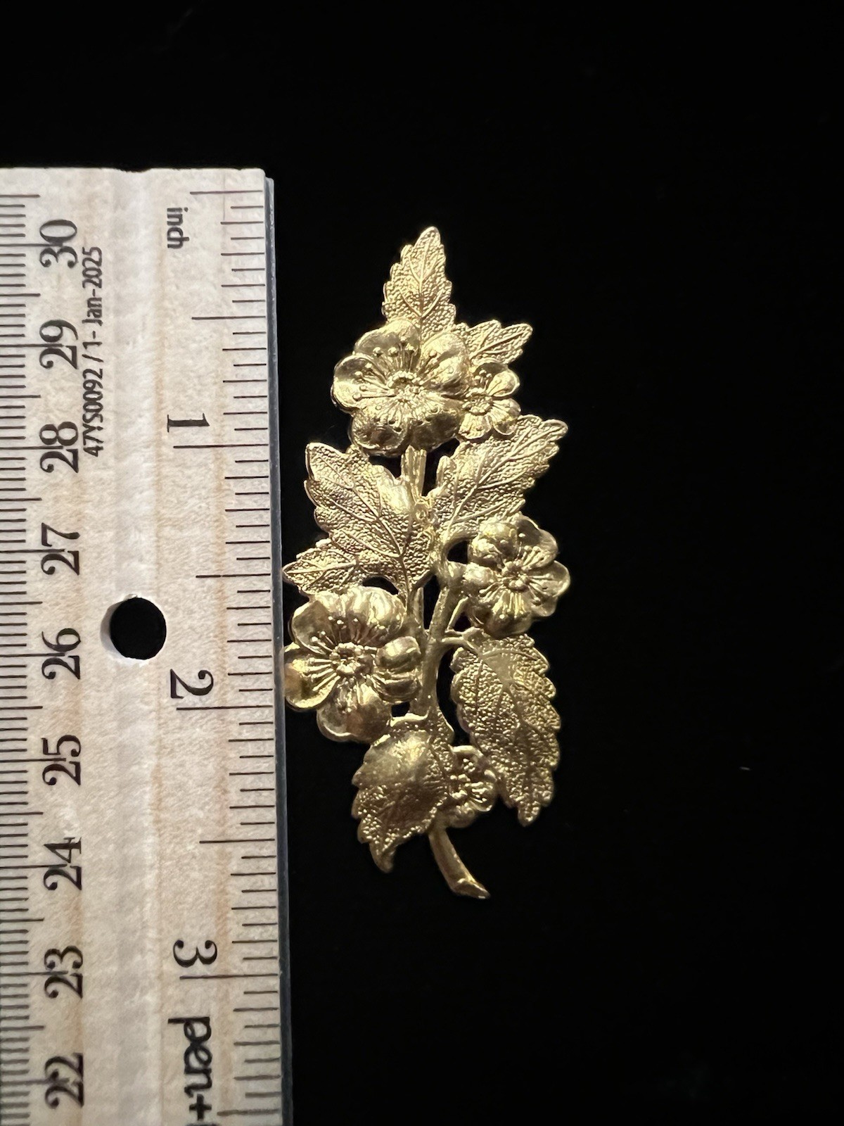 Large Vintage Gold Plated Brass Stamping of Leaves/Flowers For Jewelry/Crafting