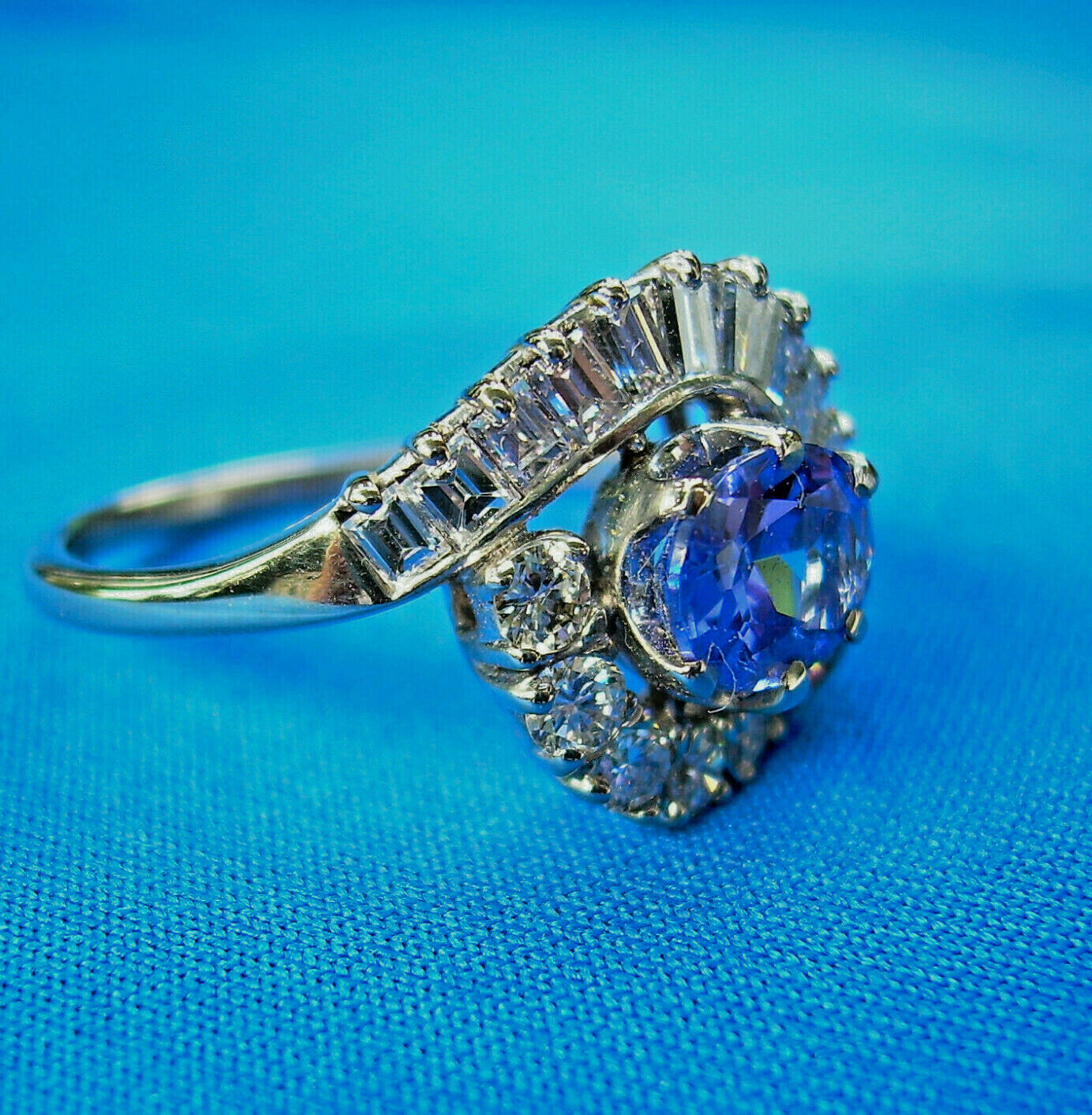 Original EARTH MINED TANZANITE DIAMOND DECO Engagement Ring Solitaire 14K GOLD 7