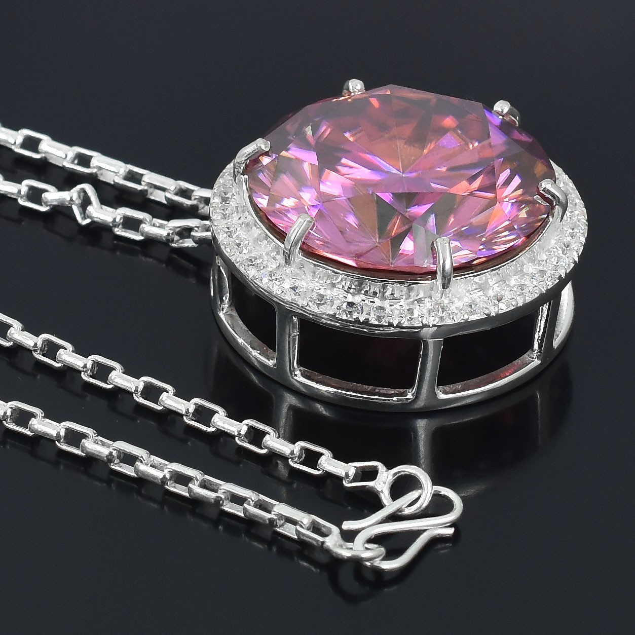 RARE 14 Ct Pink Diamond Solitire Necklace-Amazing Shine-FREE Diamond Studs