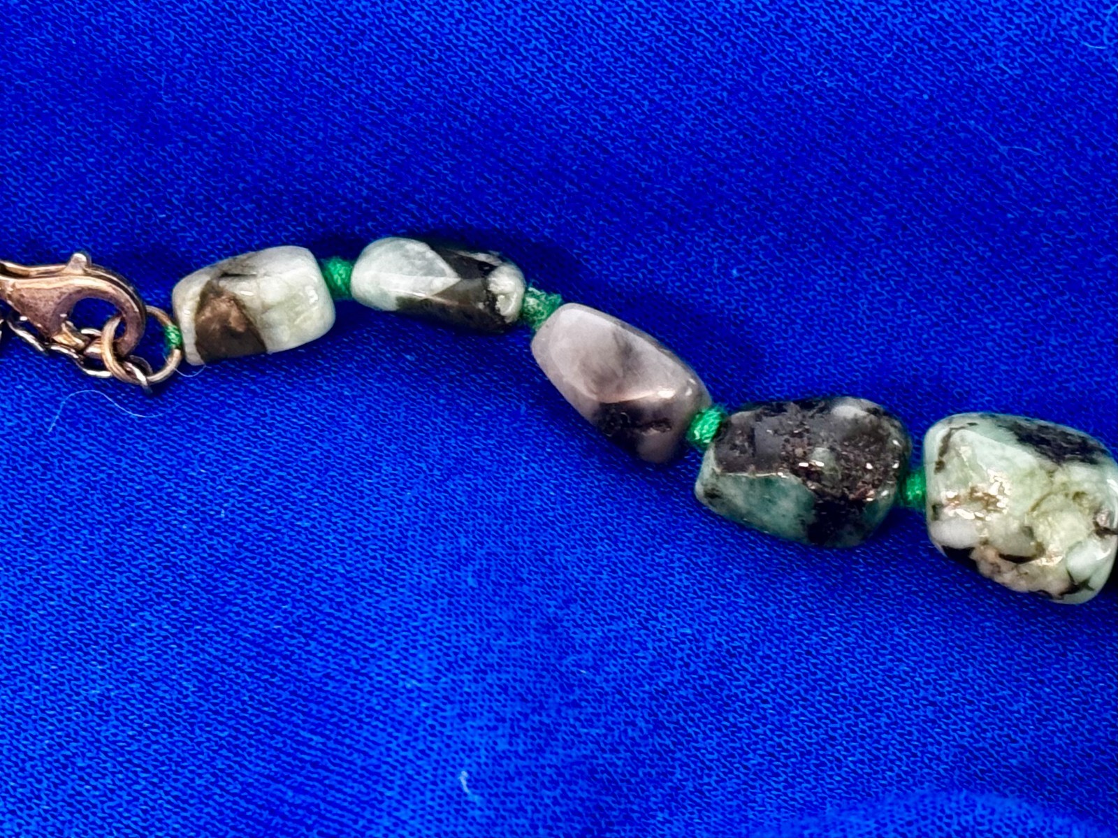 Vintage Chinese Natural Green Jade Beaded Necklace: Tumble Stone Strand 15”