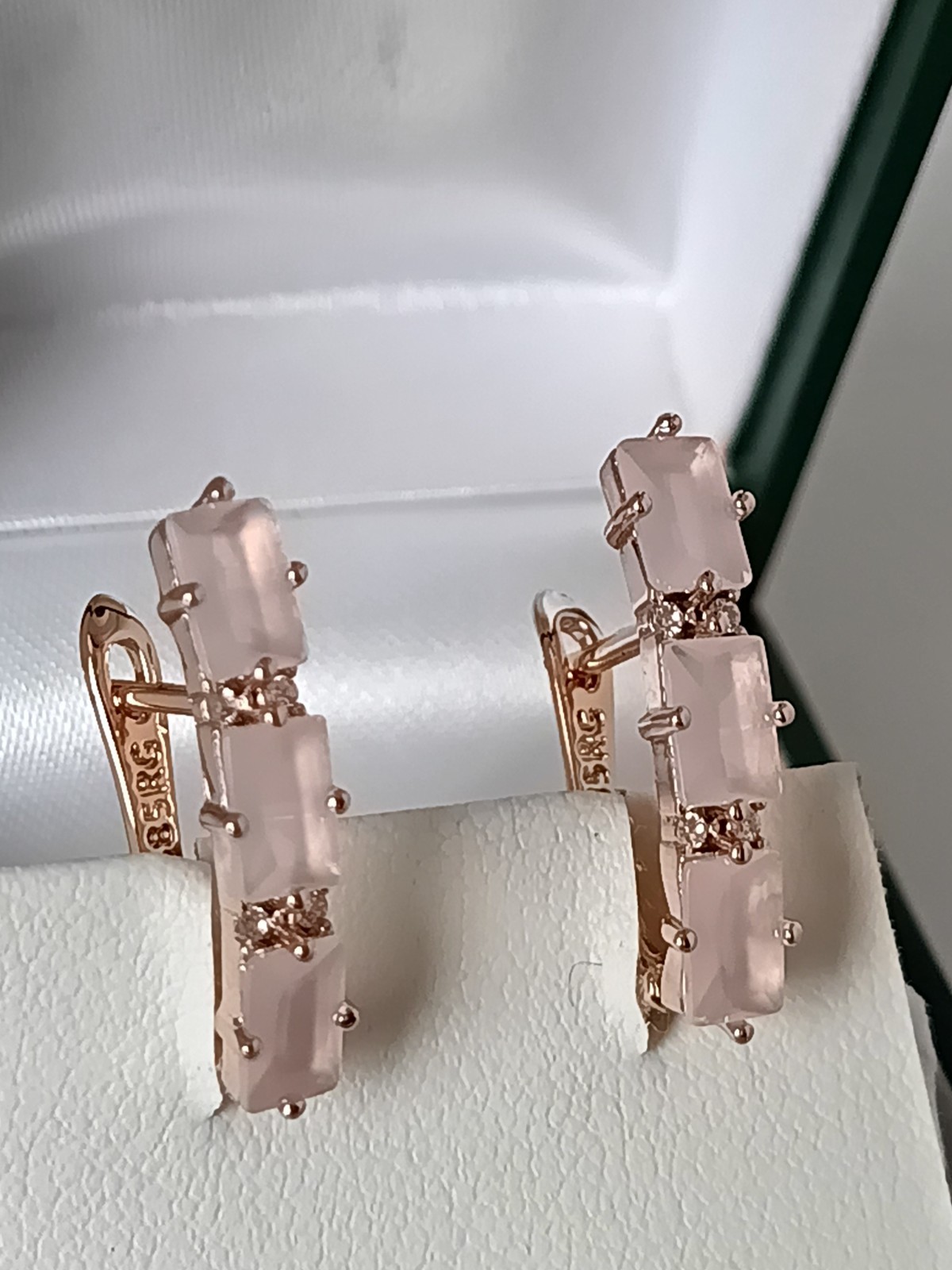 Vintage 1990-s 14 Ct Rolled Gold Pink Topaz Zircons Earrings-Hallmarked 585 RG