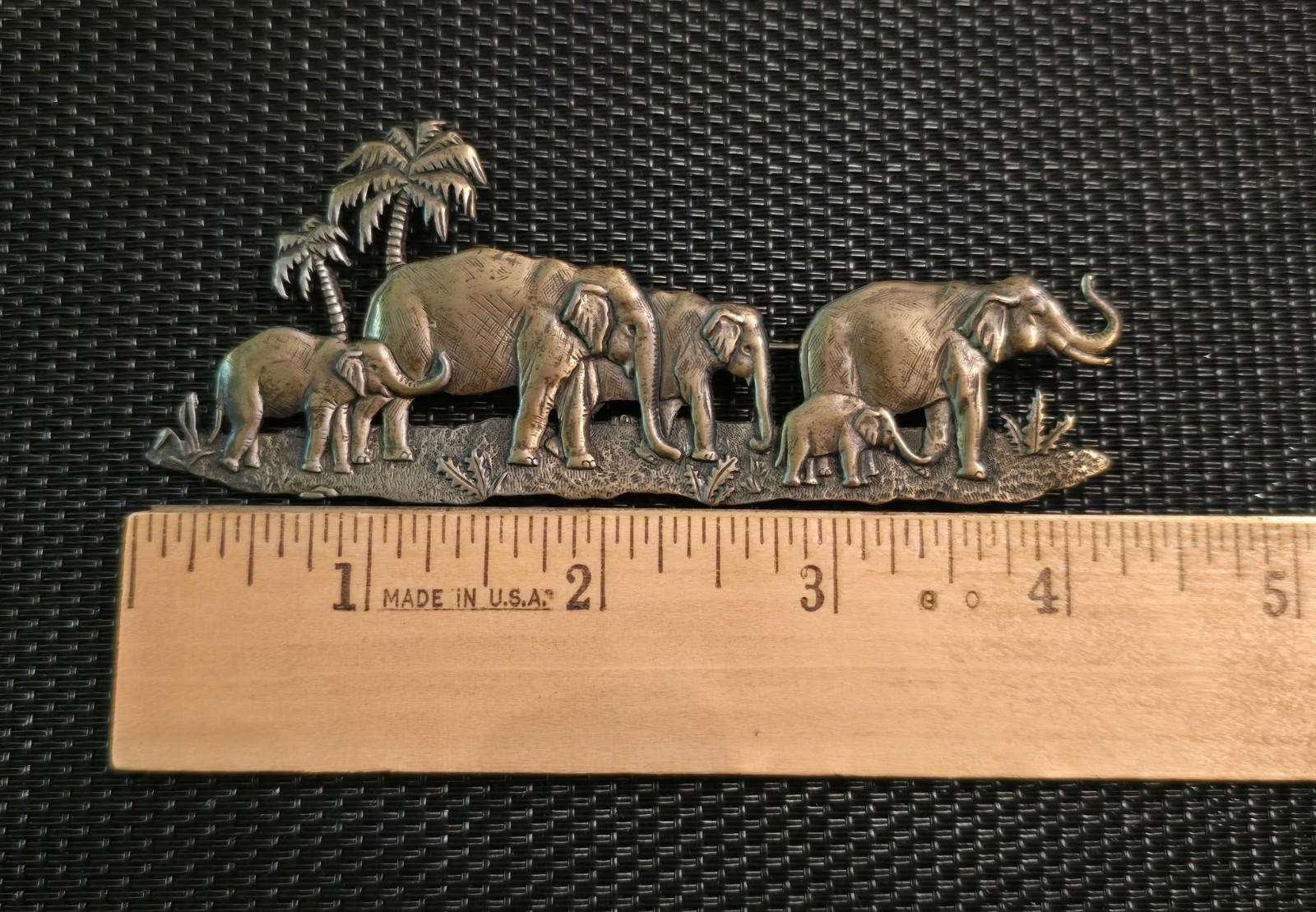 JJ Jonette ELEPHANT FAMILY WALK Pins Brooches – Silvertone & Bronze – Set of TWO