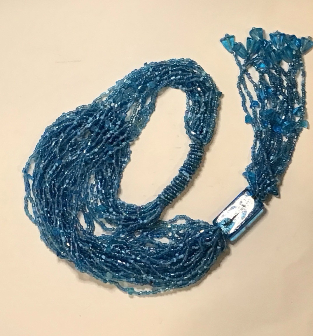 Vintage MultiStrand Blue Seed Bead Necklace 21 In Lariat Style