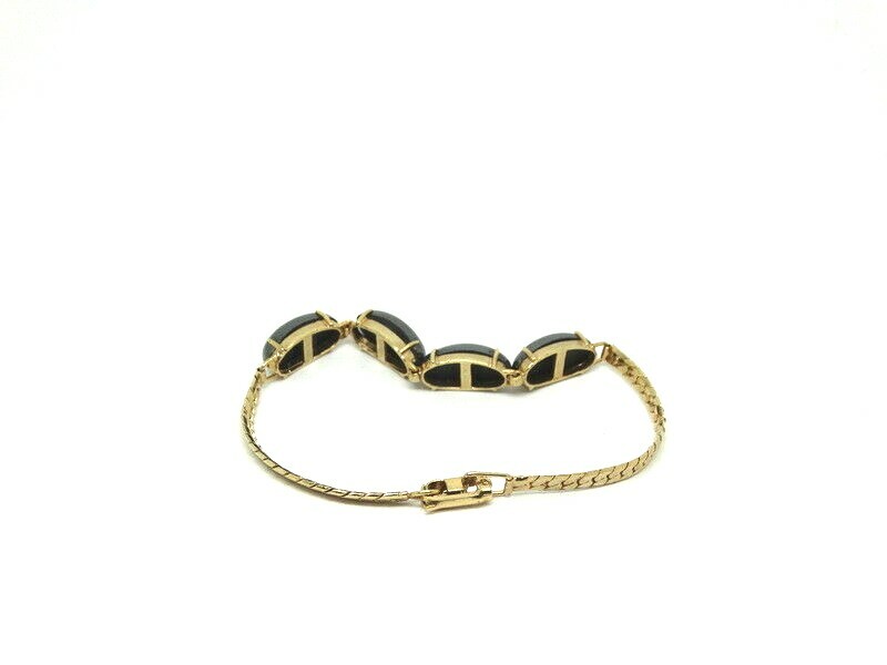 Lovely 4 Oval Shape Dark Grey HEMATITE Stone 18k Gold Plated Snake Link BRACELET