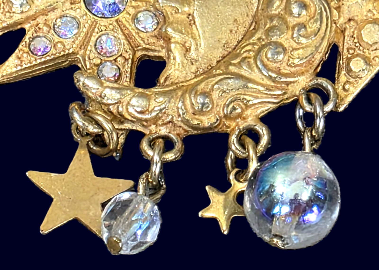 Vintage KIRKS FOLLY Celestial Moon Face Stars Brooch Pin