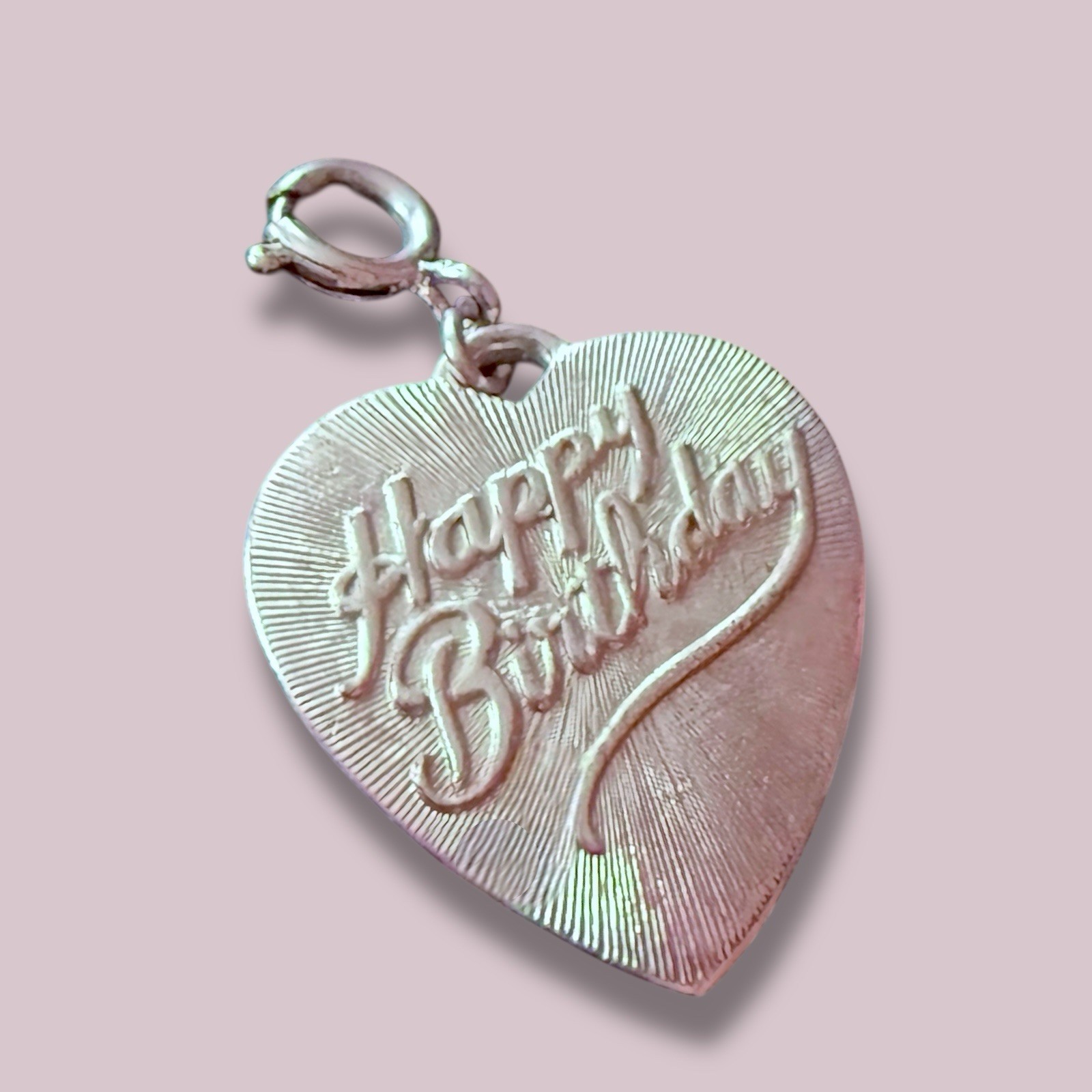 Heart Charm Pendant Silver Tone Happy Birthday Engraved Vintage