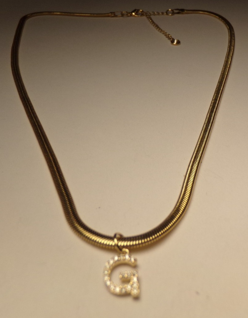 VTG 14K YELLOW GOLD PLATE DAINTY LETTER INITIAL MONOGRAM G PENDANT NECKLACE 19″
