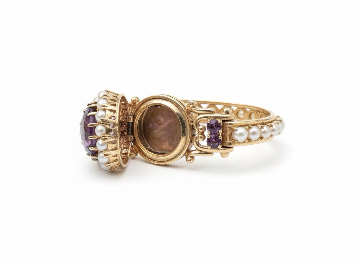 Heavy VTG Estate 14K Solid Yellow Gold 11.97ctw Amethyst Locket Bracket