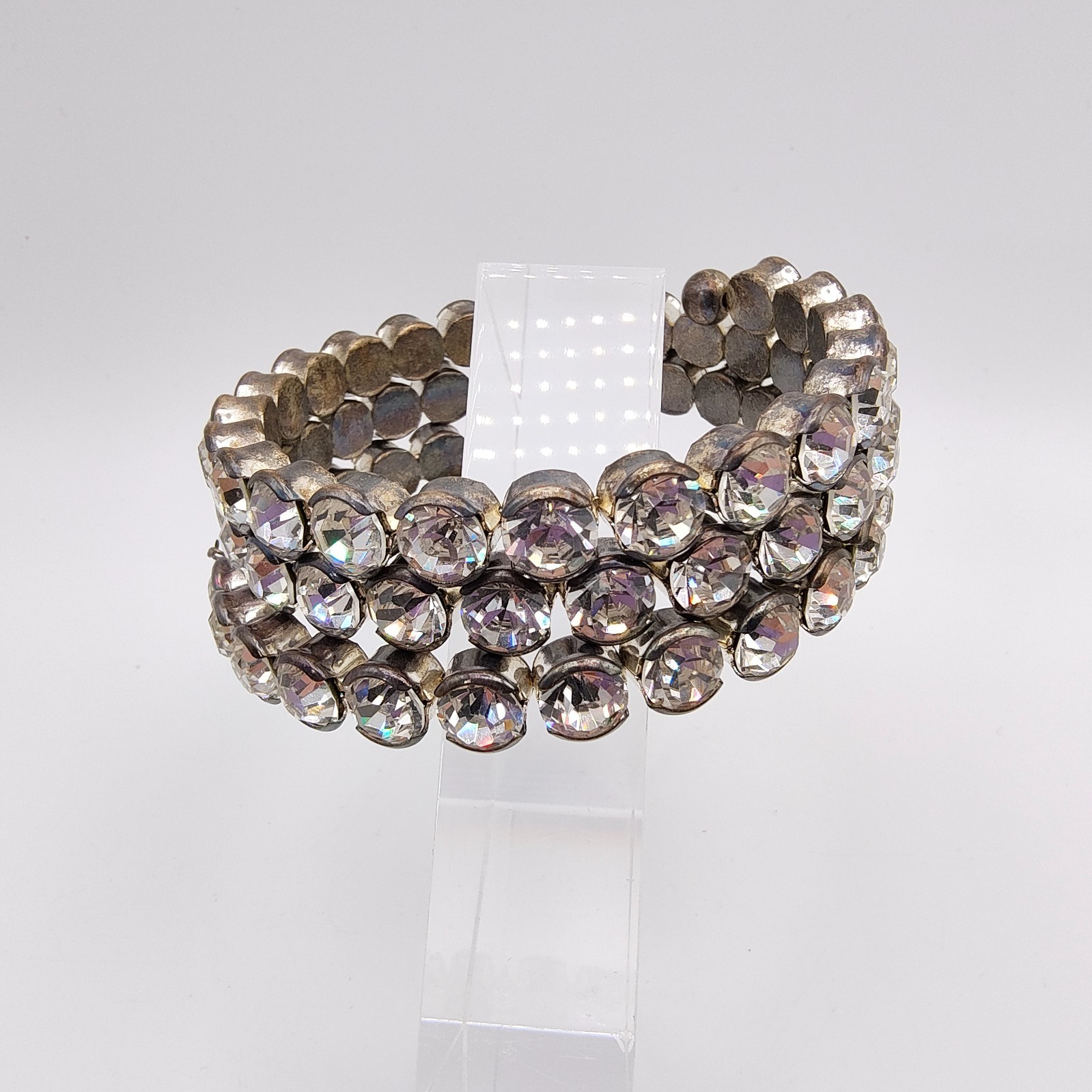 Vintage Art Deco Style Memory Wire Wrap Bracelet Glass Rhinestone Hollywood Glam