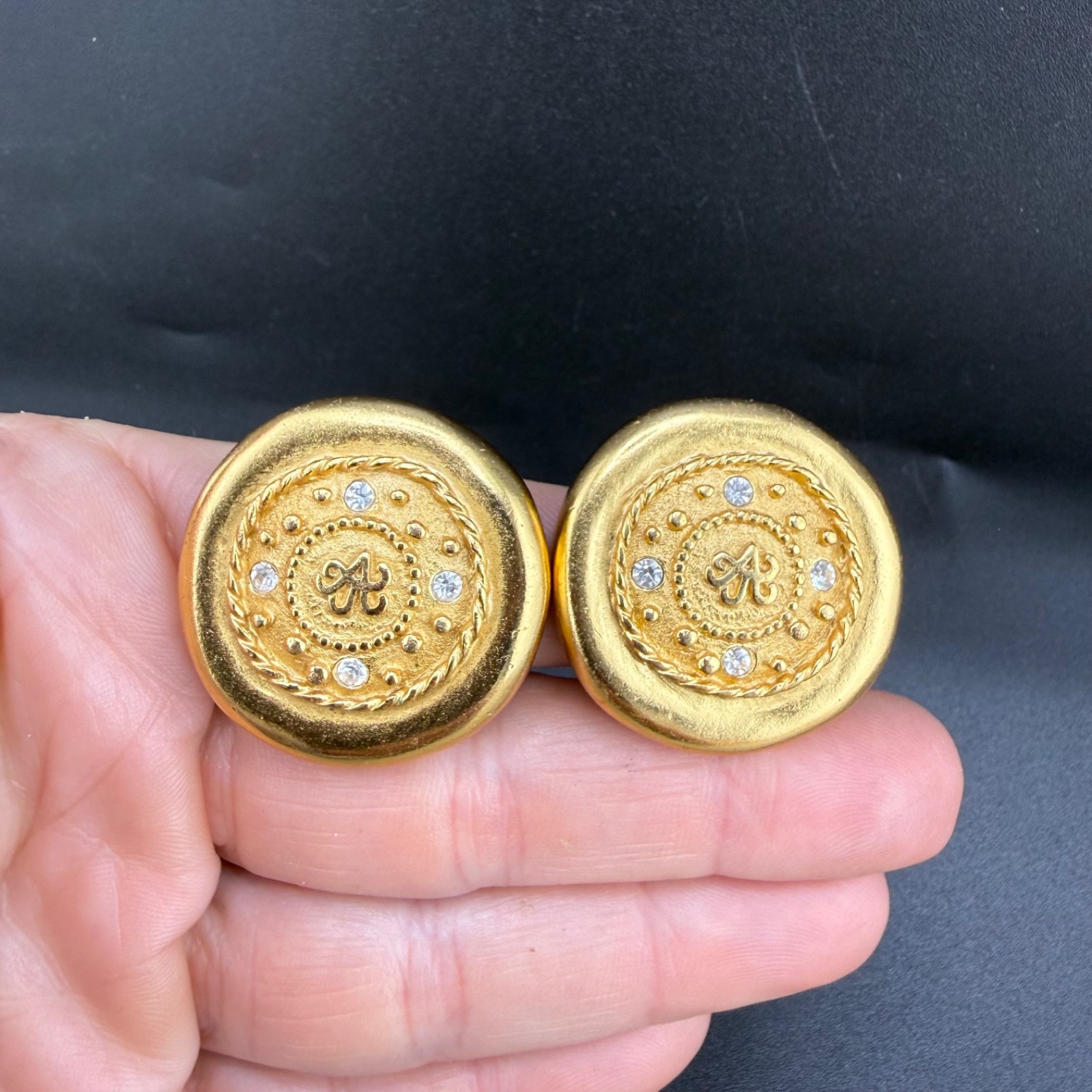 Vintage Carolee Clip On Earrings Gold Tone Rhinestone Signed