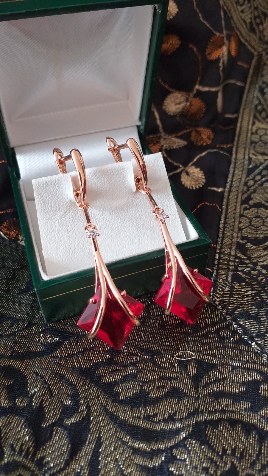 Vintage 1990s 14 Ct Rolled Gold Ruby / Zircons Earrings-Hallmarked 585 RG.