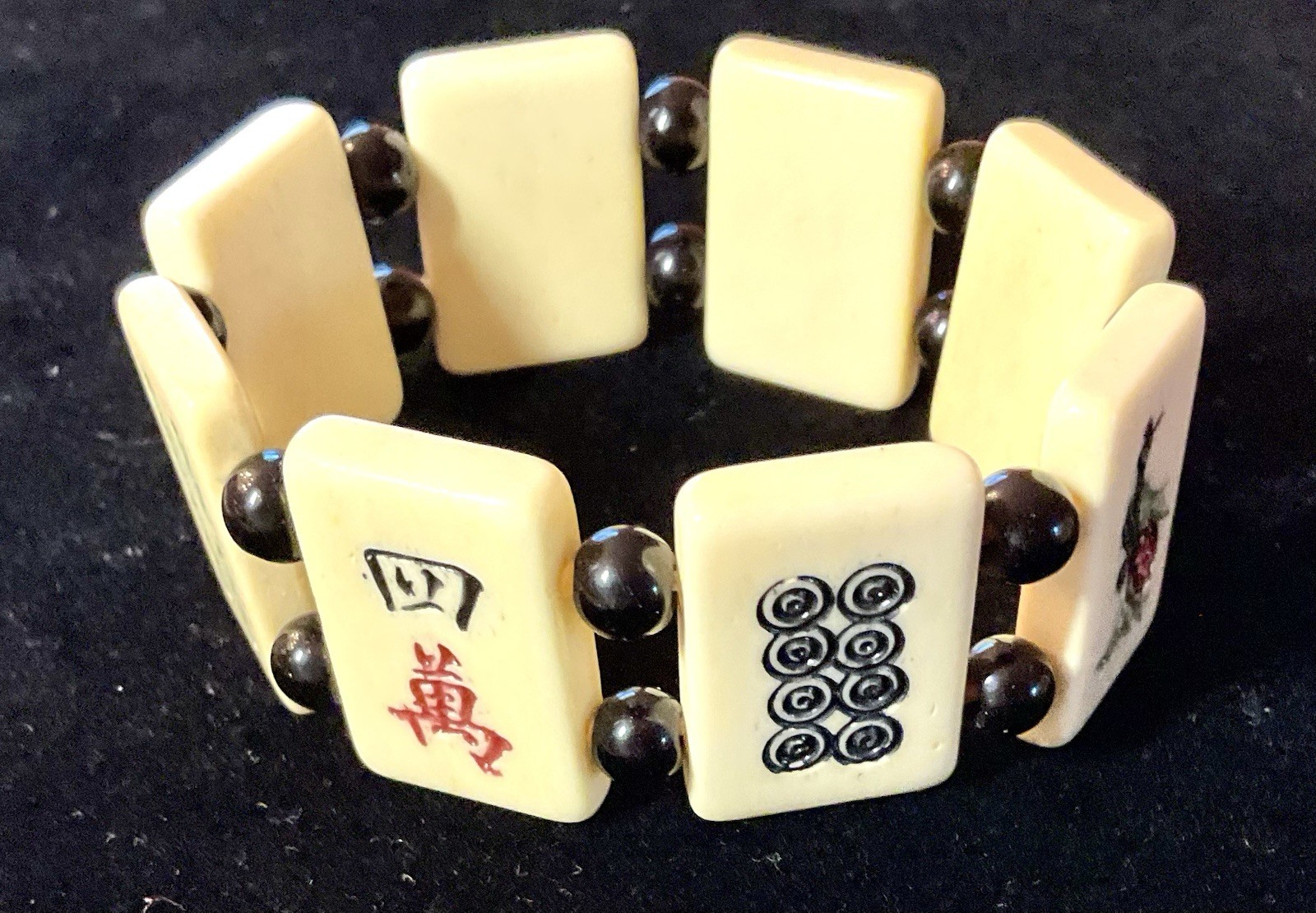 VINTAGE ASIAN CHINESE MAHJONG TILE STRETCH BRACELET