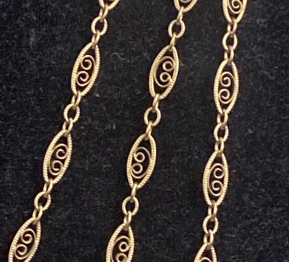 Vtg 14k Gold Vermeil Sterling Silver Triple Strand Filigree Link Necklace 19”