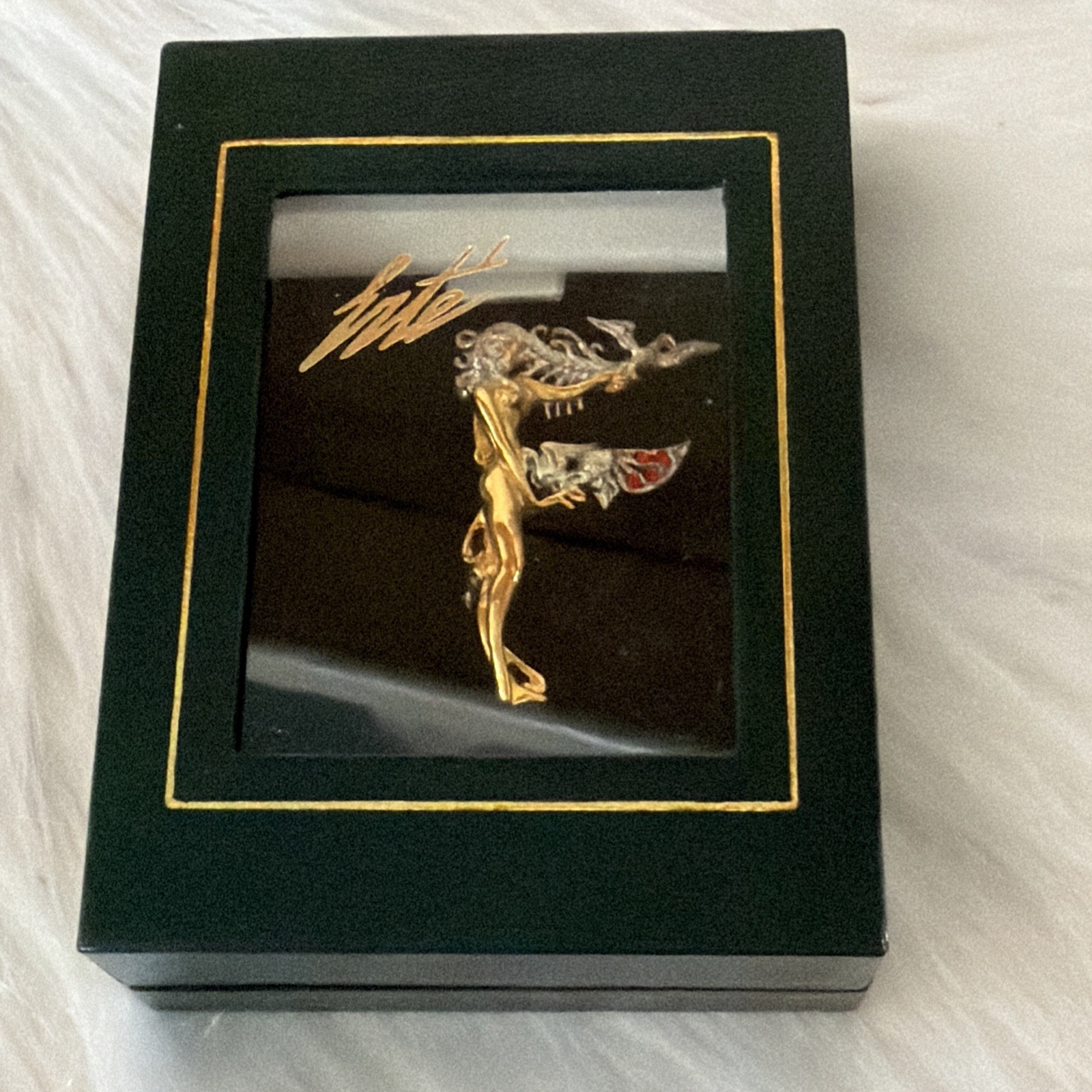 Erte F Initial Vintage Sterling & Gold Plate Brooch Pin