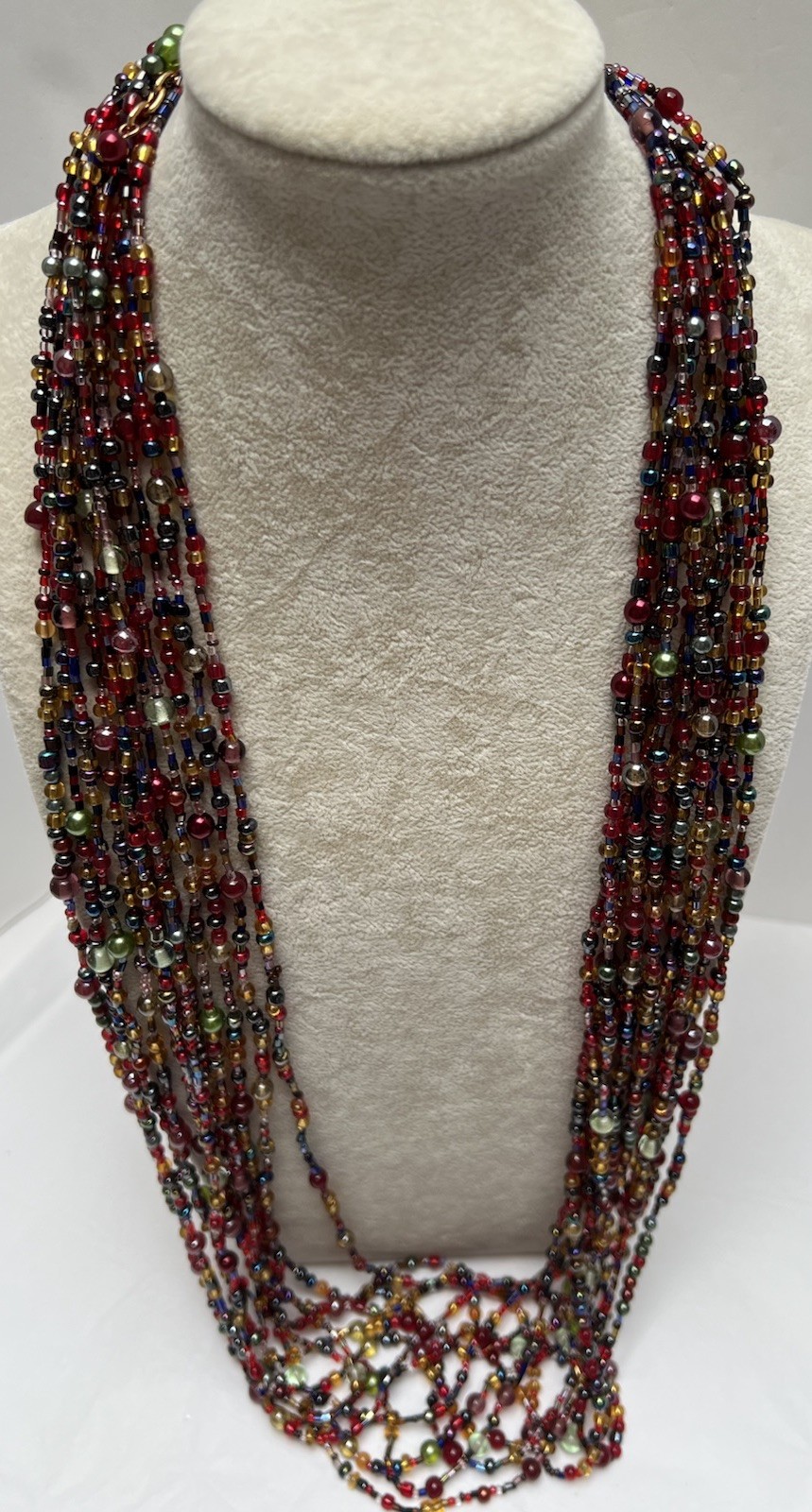 Vintage Joan Rivers Red Glass Bead Multistrand Necklace 36” Czech Republic Glass