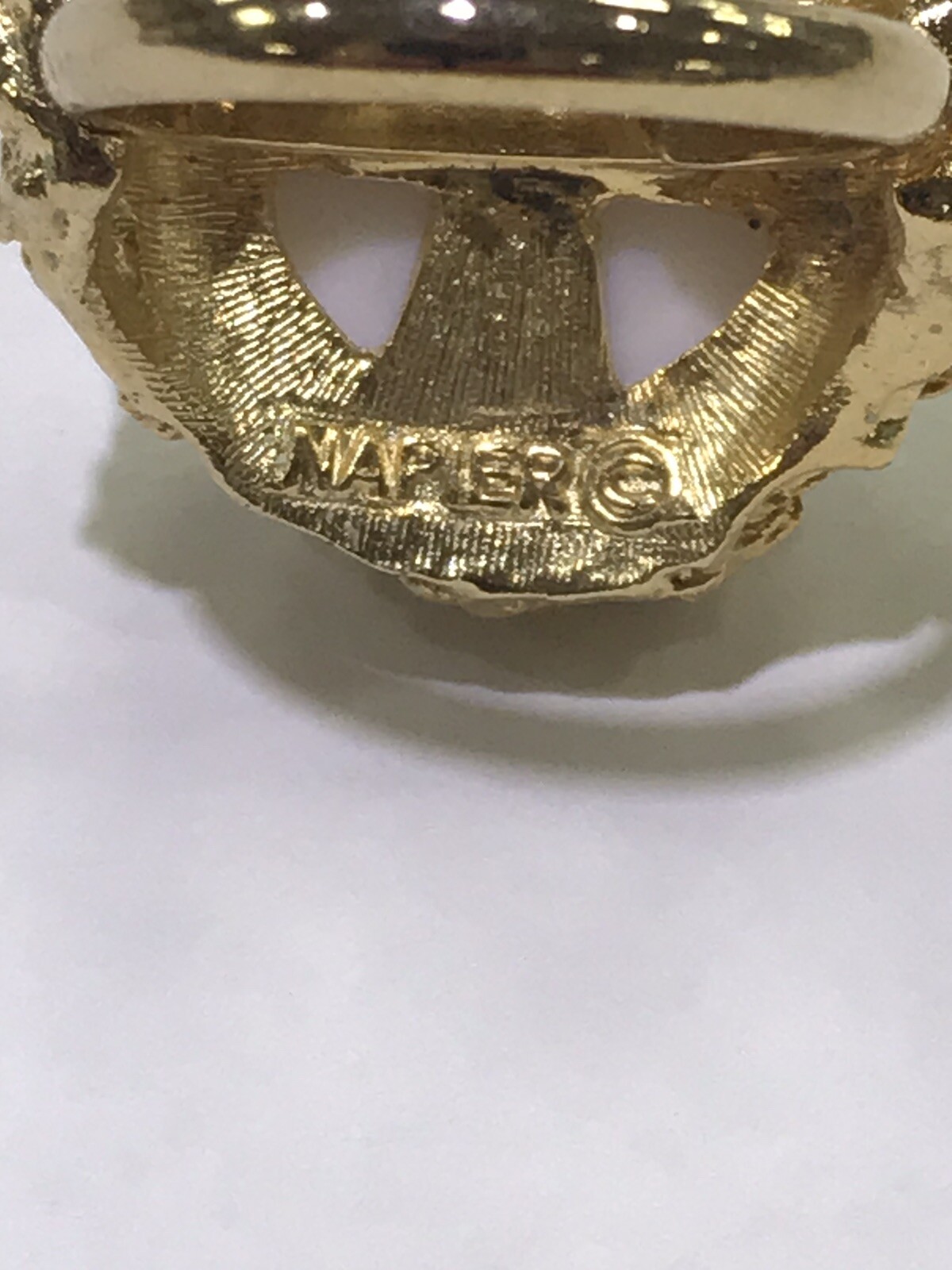 Napier Gold Tone with Large White Dome Stone Adjustable Ring