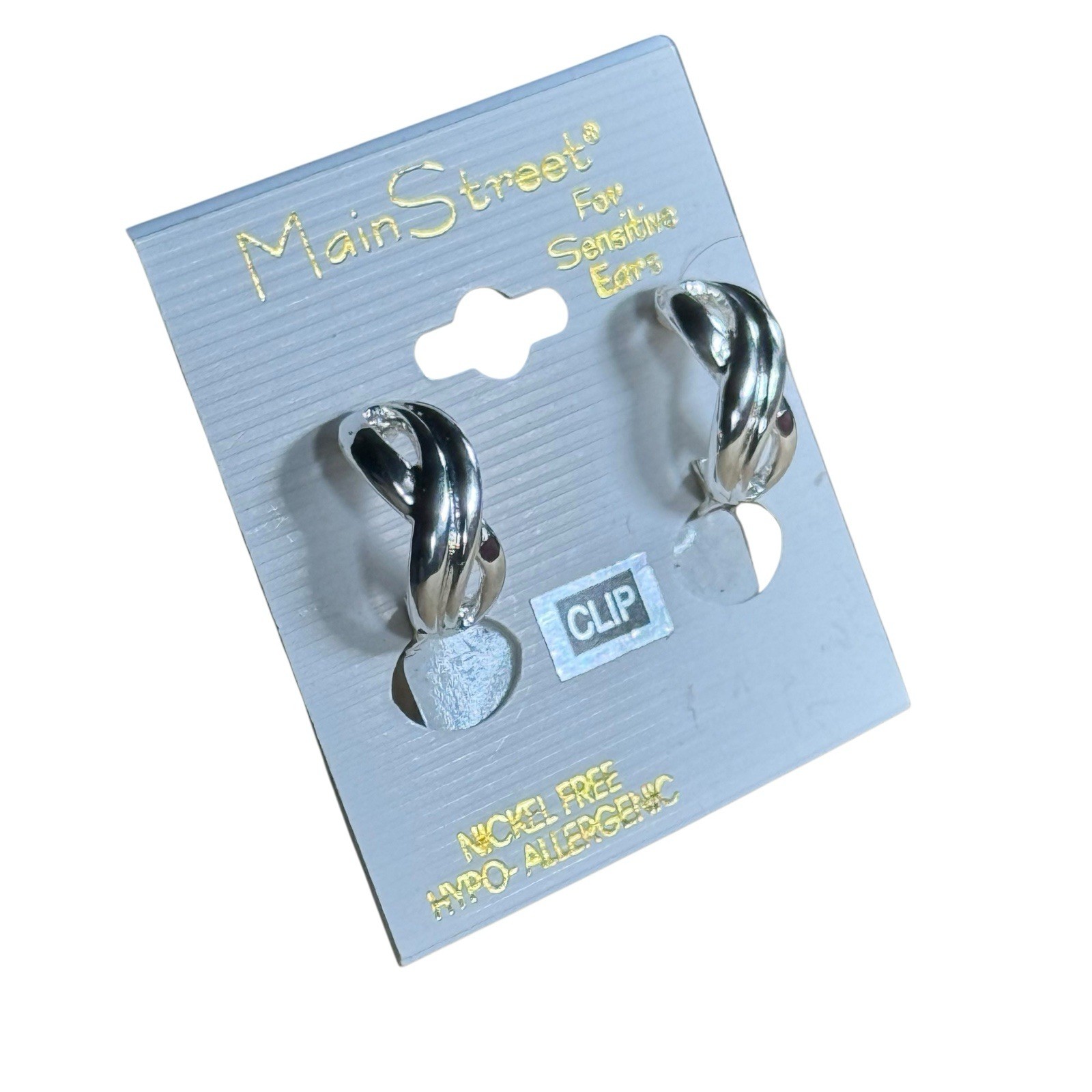 Vintage Knot Clip-On Earrings Silver Tone Nickel Free Interlocking Sensitive Ski