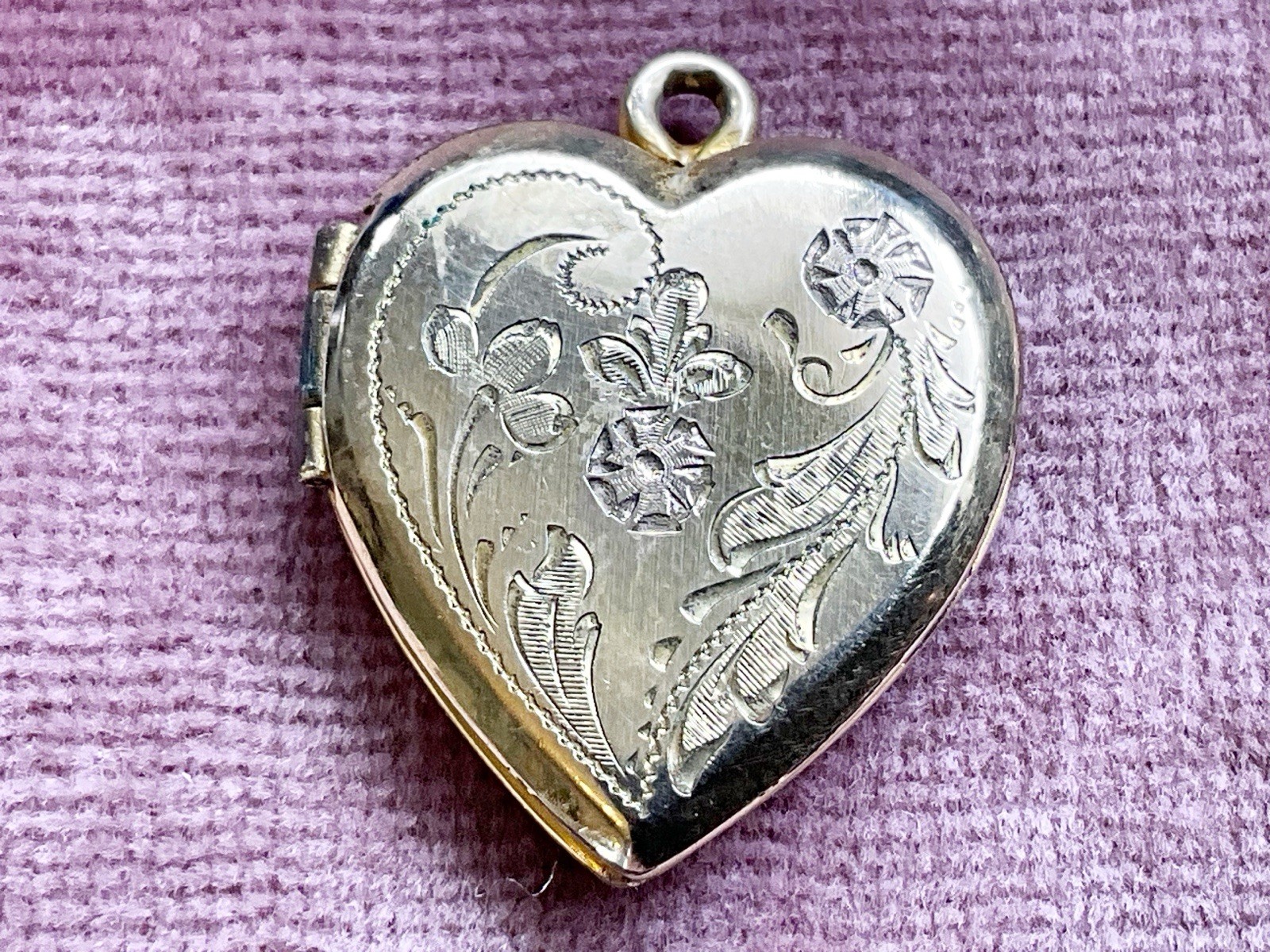 Vintage Gold Filled Locket Pendant Charm Heart Shaped Etched Floral Design