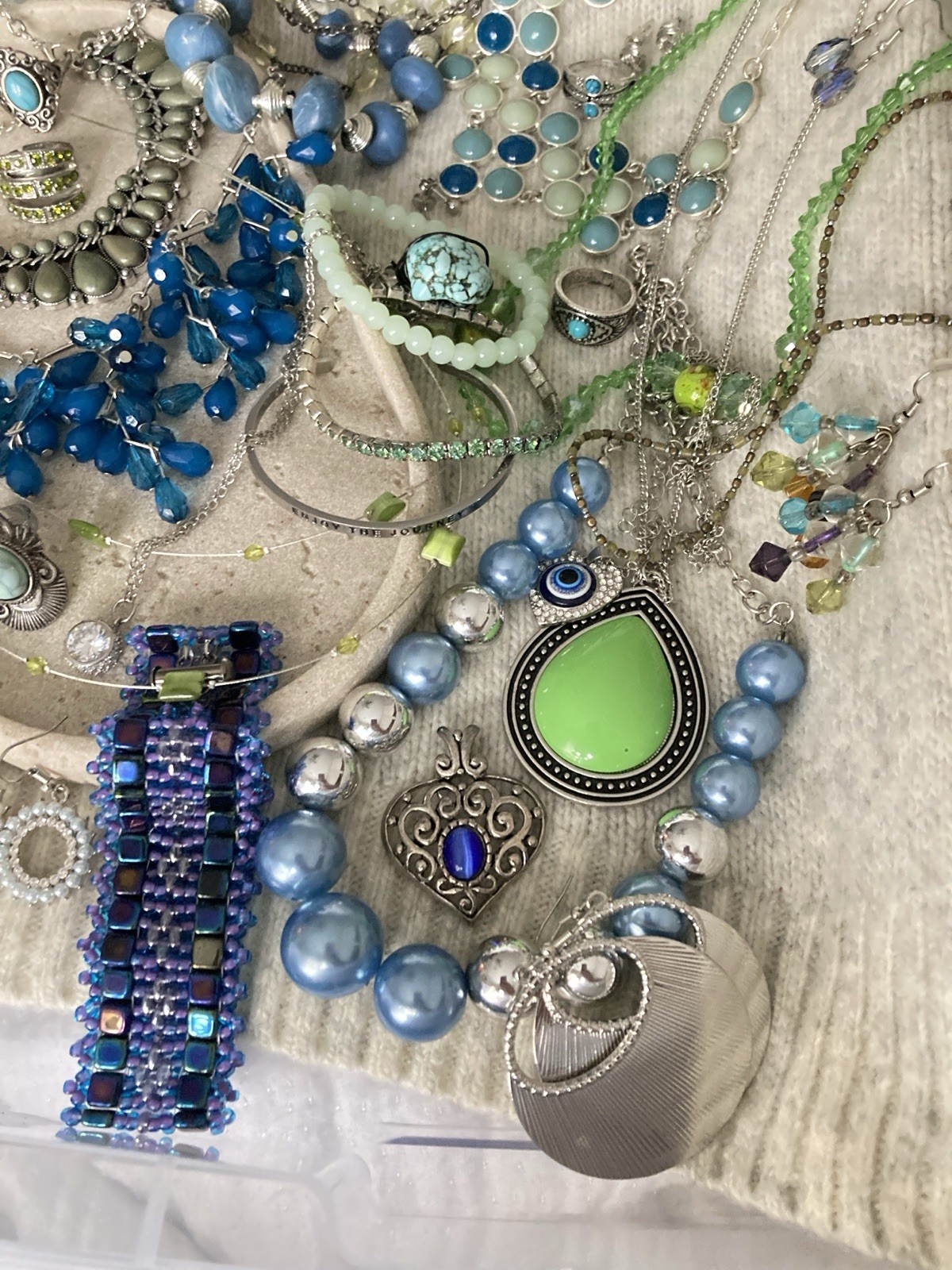 Vintage & Modern Costume Jewelry Lot Curated Collection ALL WEARABLE Blues