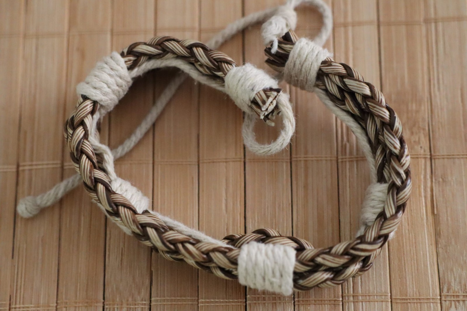 Men’s Braided Adjustable Bracelet Brown Beige Boho Tribal Wristband
