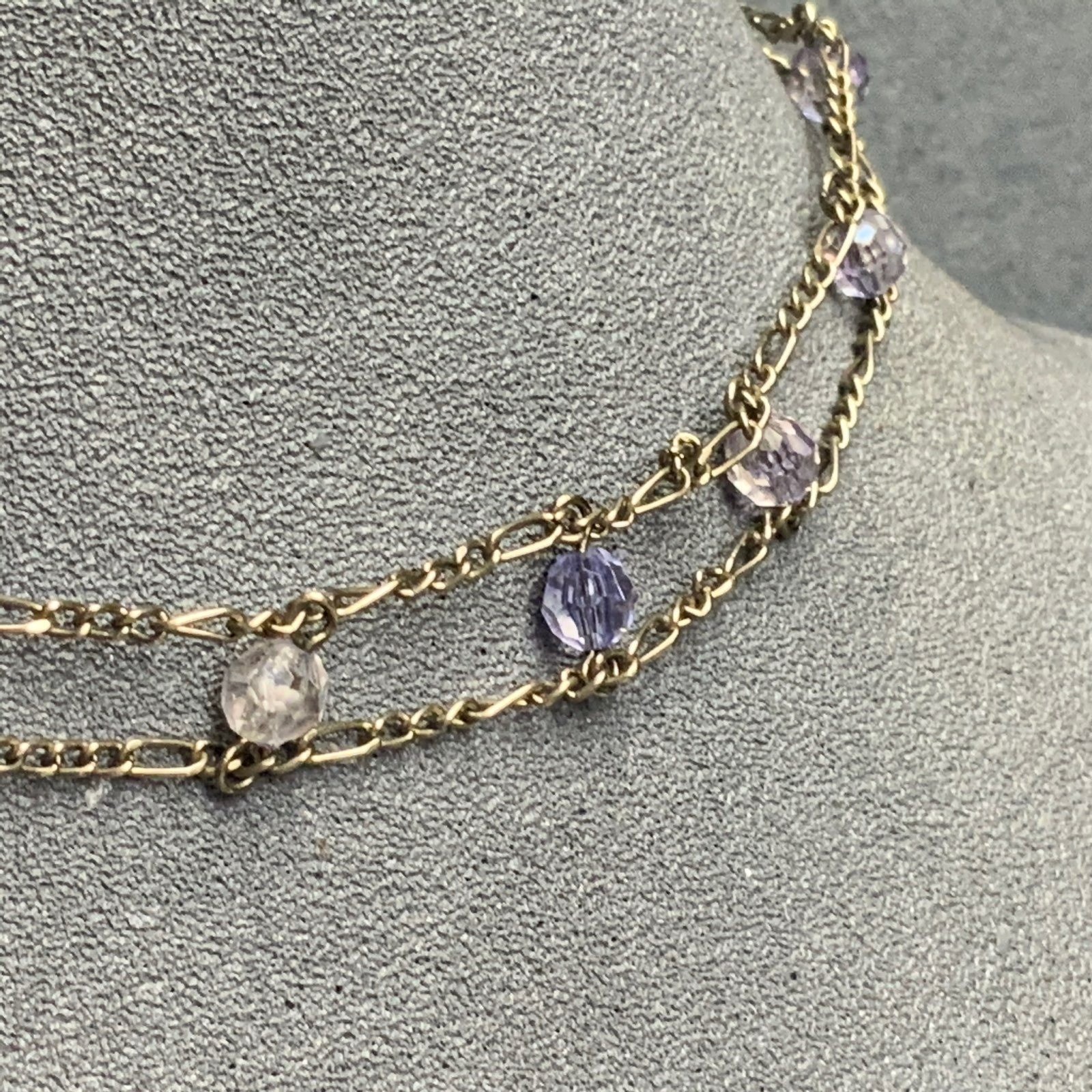Ladder Beaded Choker Necklace 12 In Silver Clear Purple Iridescent Faceted Retro