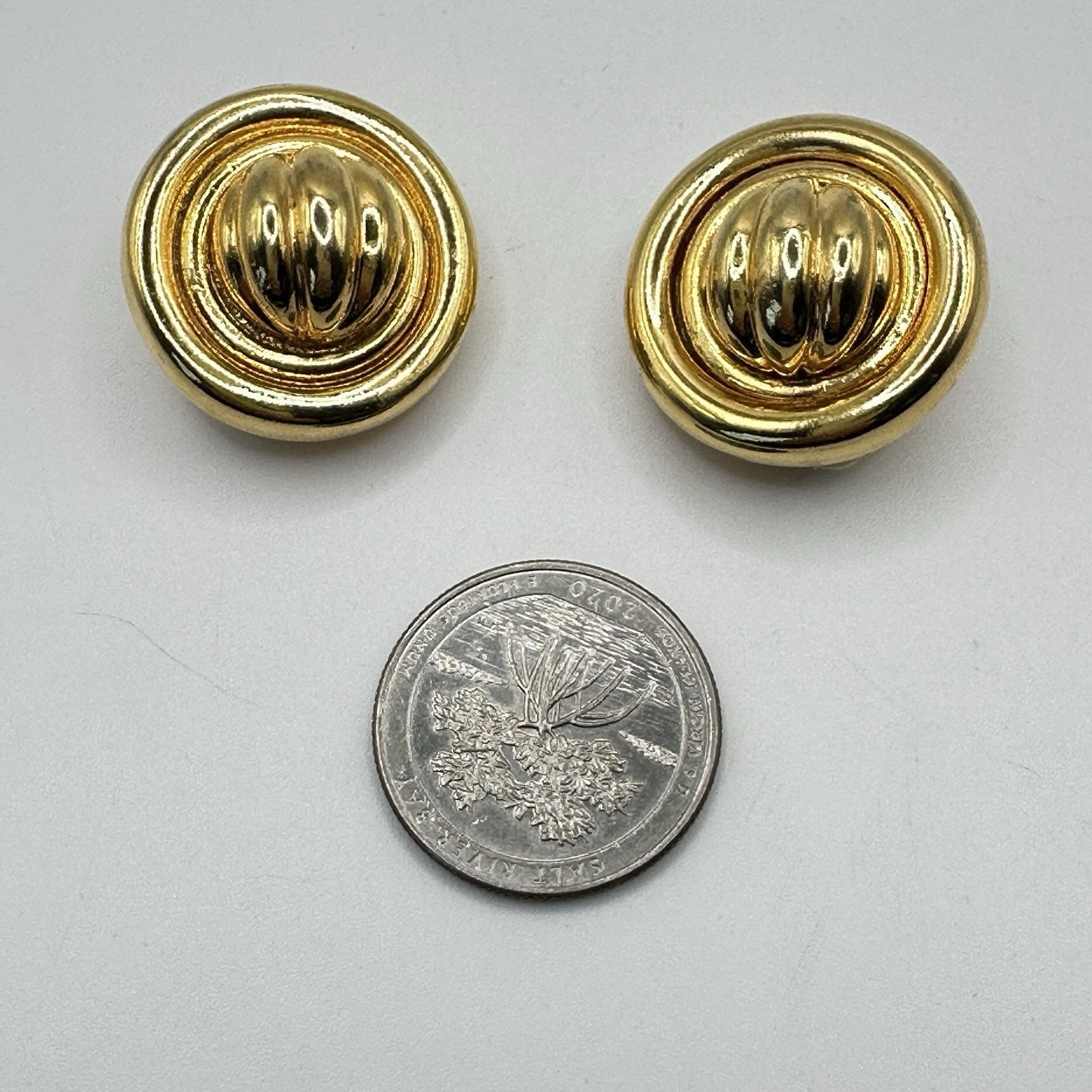 Jesara Vintage Gold Tone Clip-On Earrings Signed Textured Raised Button Style