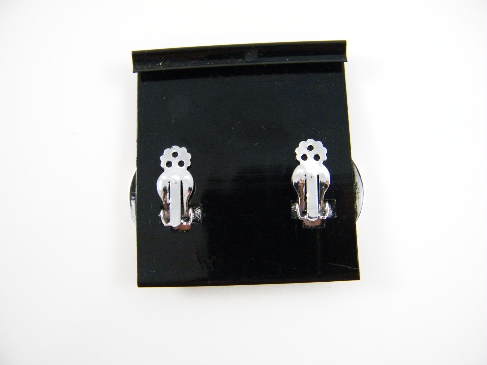 (13) NEW VINTAGE JEFF LIEB ~ SILVER TONE / BLACK ENAMEL ~ CLIP EARRINGS