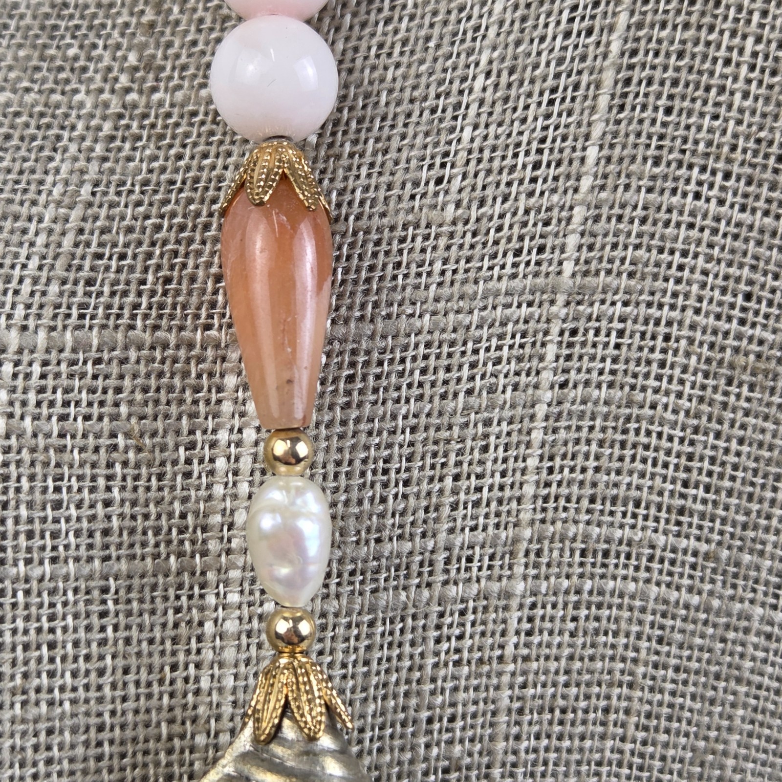 Rosemary G Ro-Do Saks 5th Ave Necklace Quartz Sterling Silver Shells Agate 34″