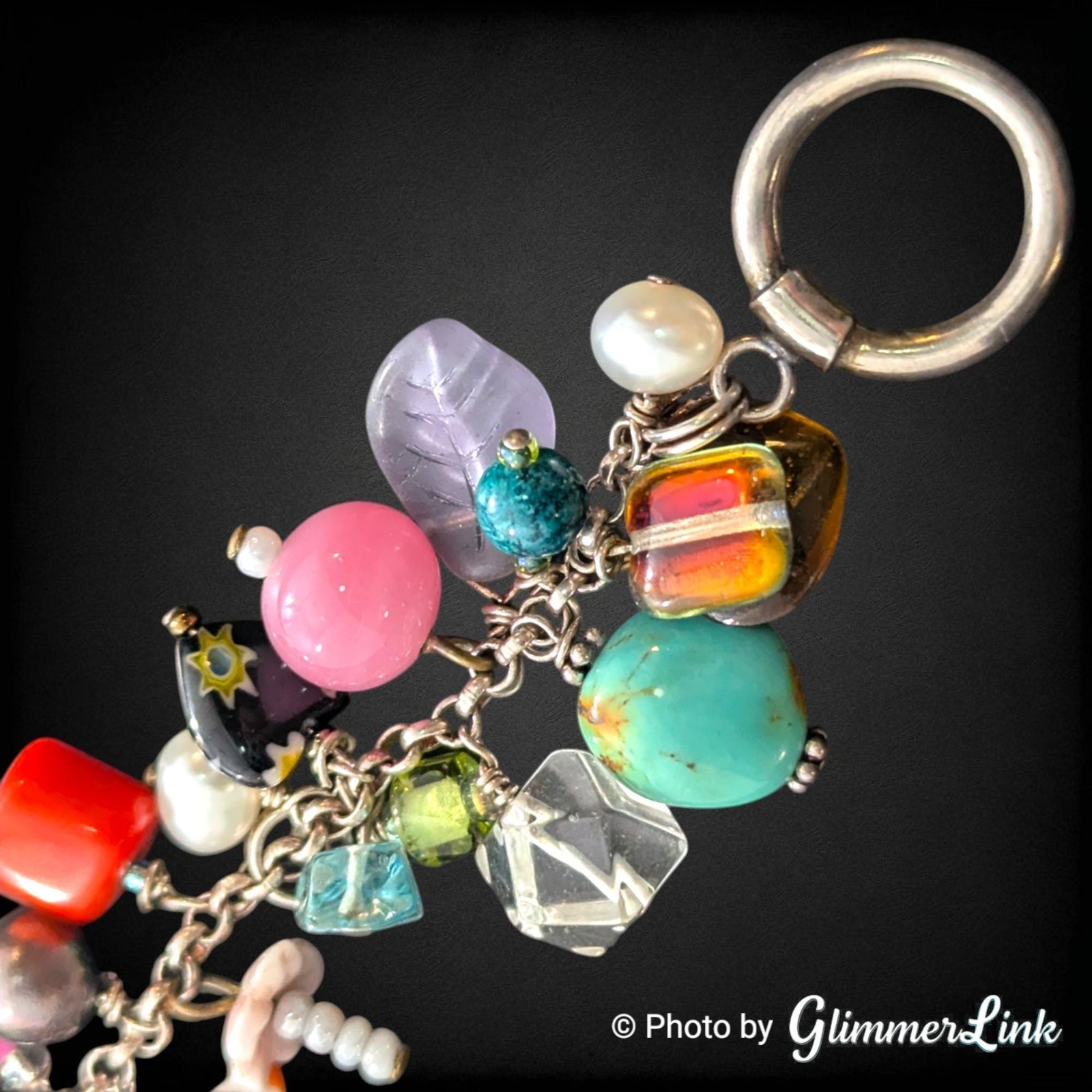 Vintage Artisan Cluster Bead Charm Bracelet Lampwork Glass Pearl Toggle