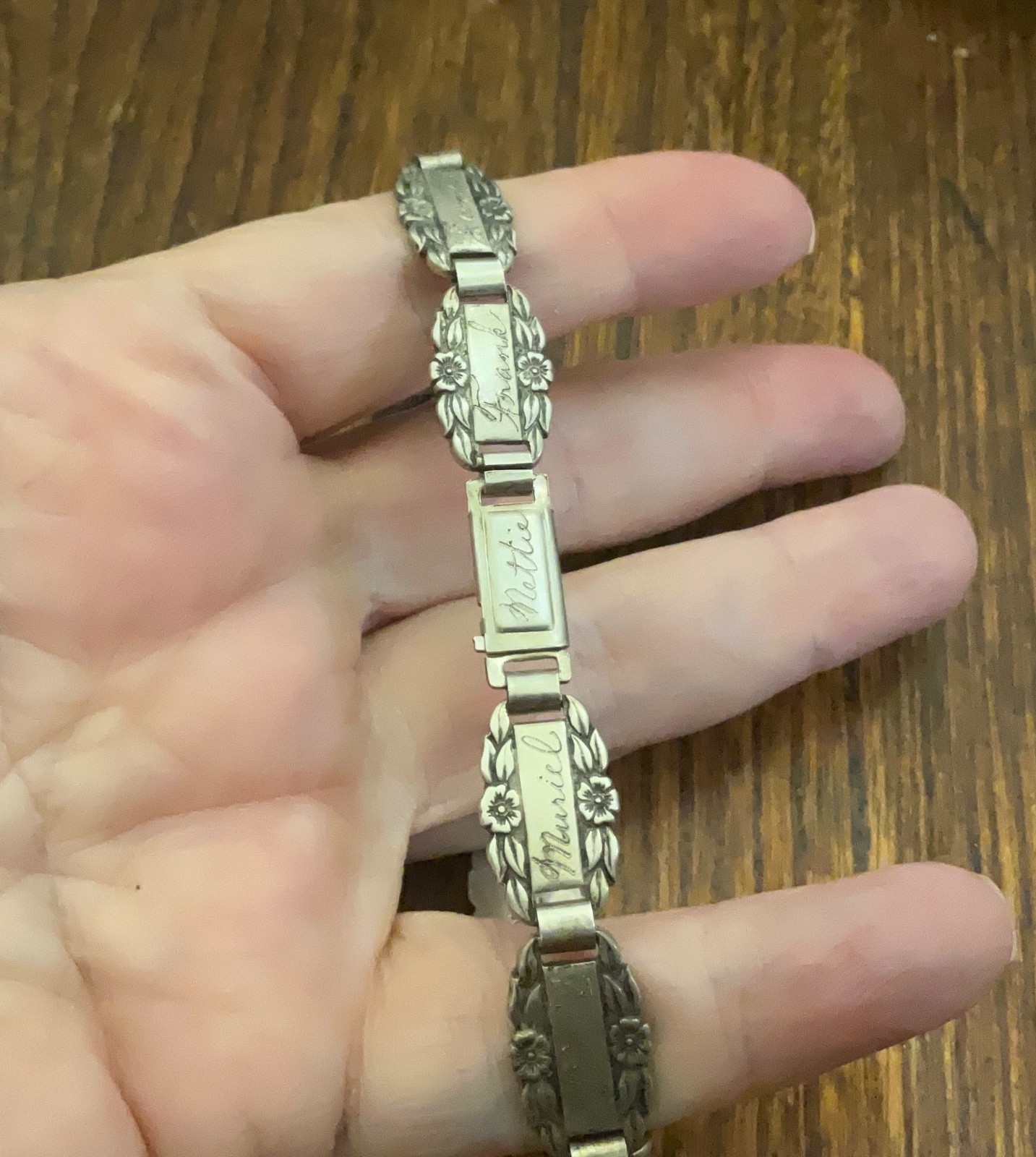 World War II era Sterling silver forget me not bracelet 7.5 inches