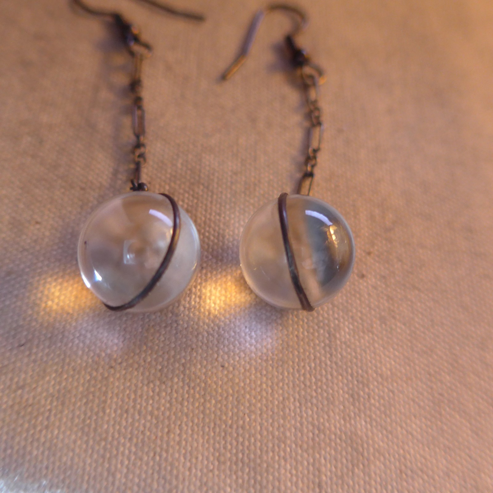 vtg Pools of Light Rock Crystal Orbs Undrilled Dangle Sterling Silver Earrings