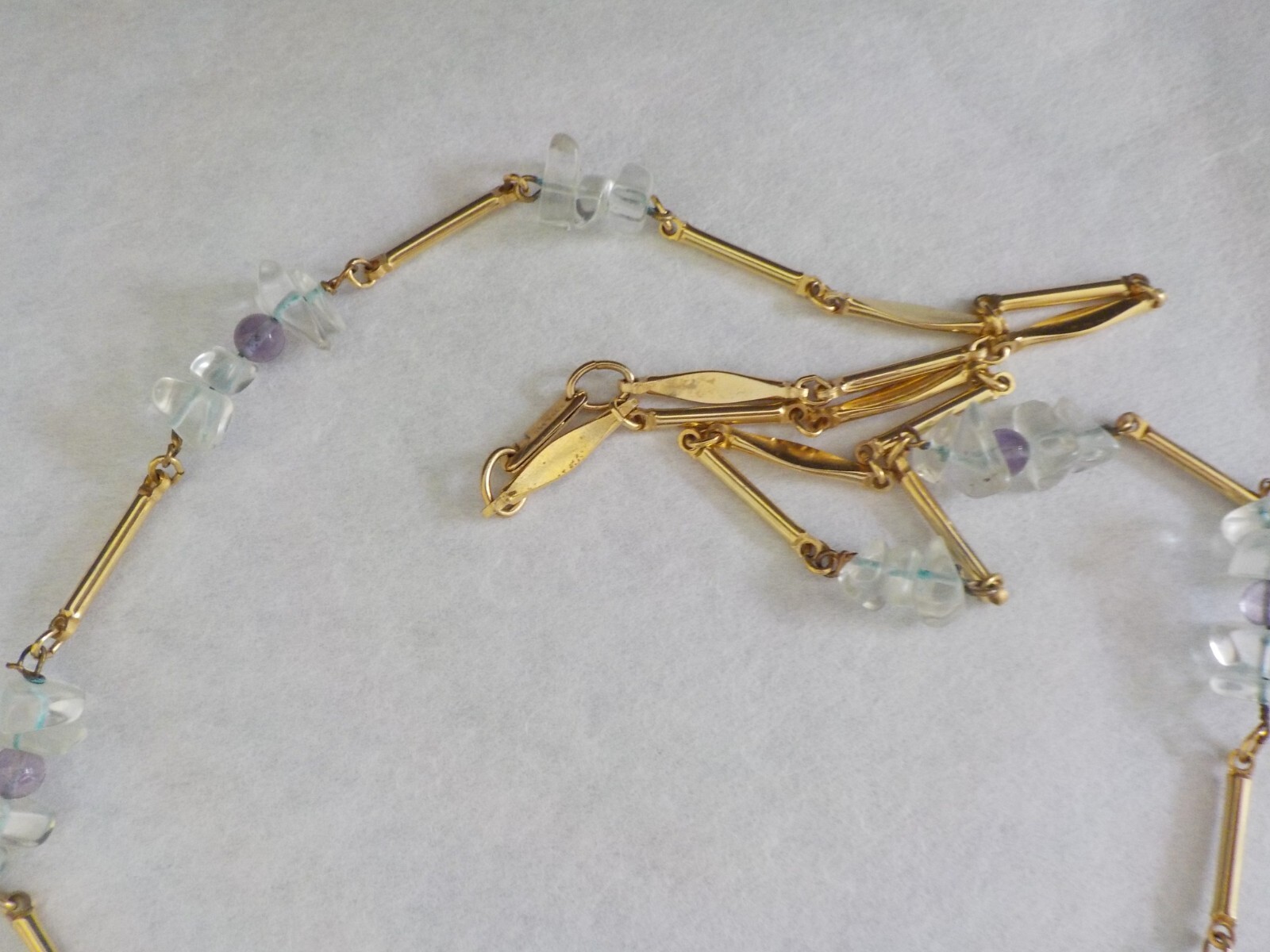 Hobe Amethyst ?? Teardrop & Dyed Chip Gold Tone Metal Clasp Necklace Signed No.