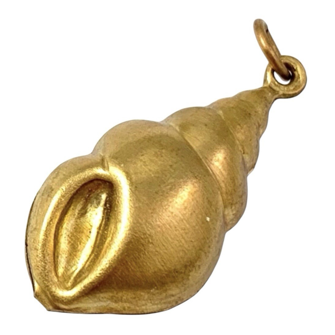 Vintage Brass Puffy Seashell Charm Beach Ocean Nautical Pendant