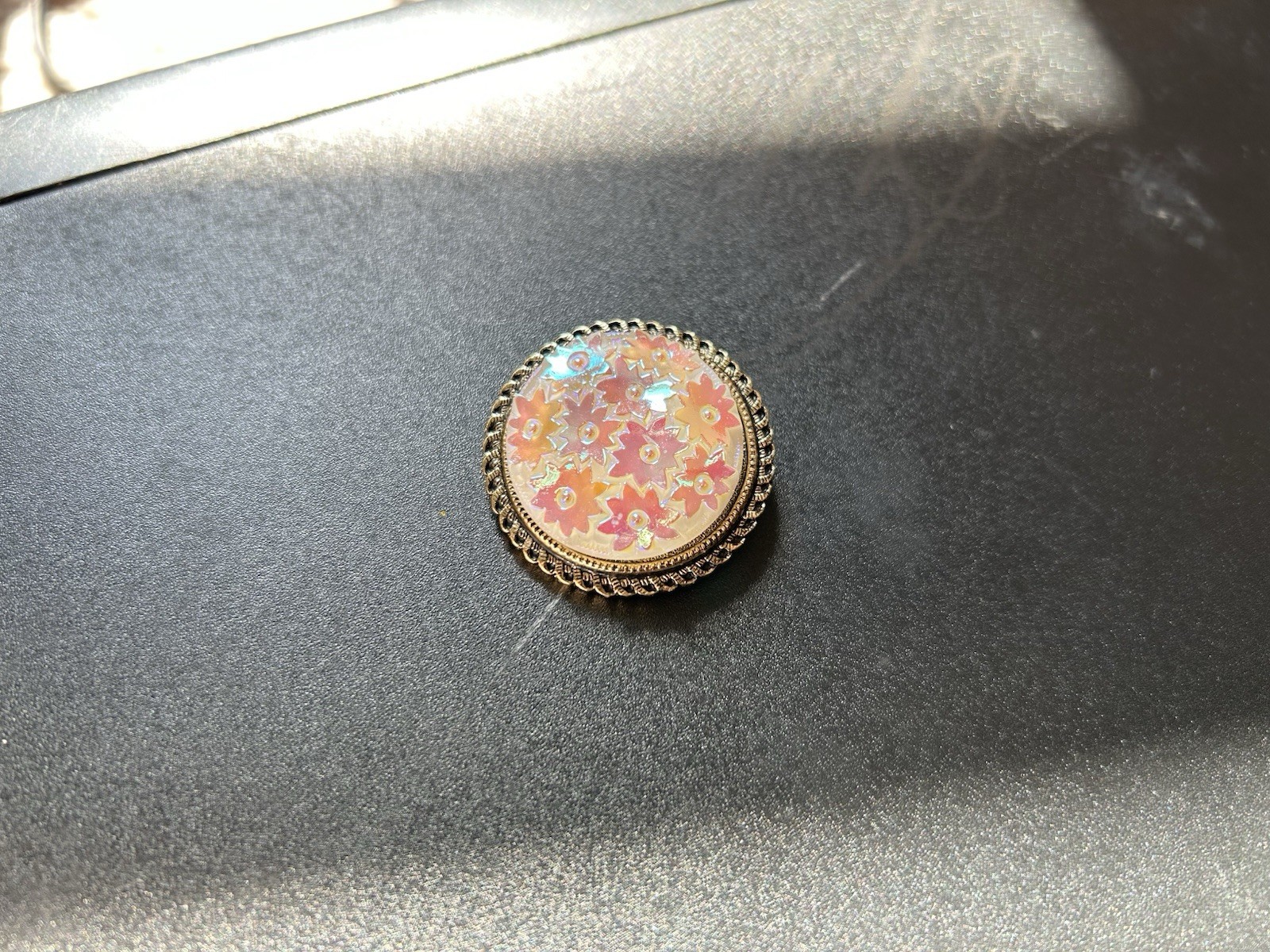 West Germany Brooch Pin Iridescent Floral Design