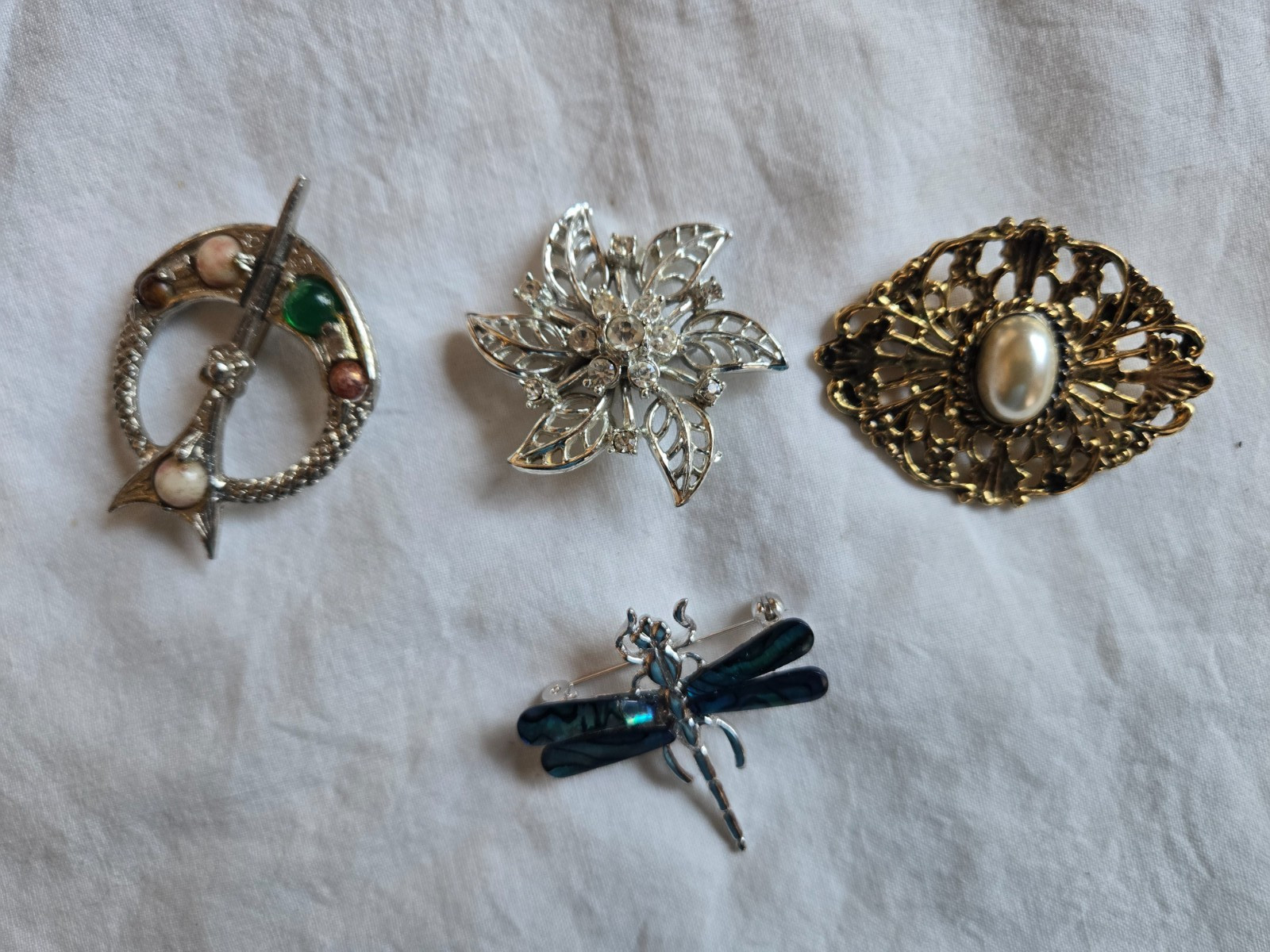 Lot of 4 Misc. Brooches, Dragonfly, Flower and etc. #AA