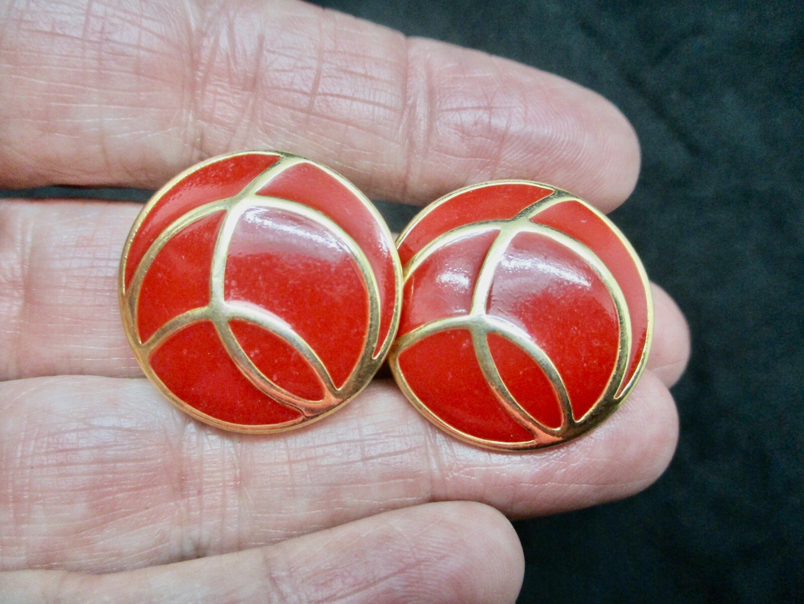 Vintage 1980’s Red, Gold & White w/Cream Enamel Pierced Earrings