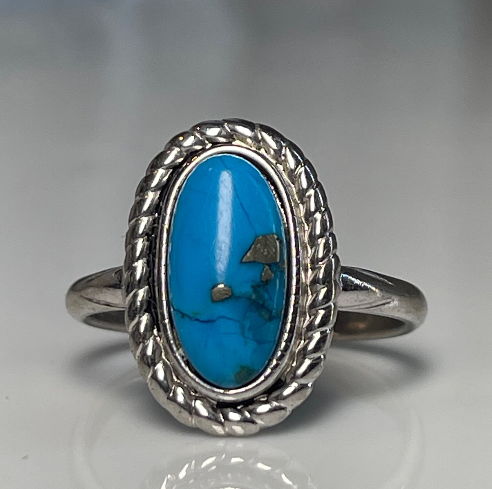 Turquoise Ring Sterling Silver Southwestern Gift for Her Bezel Set .925