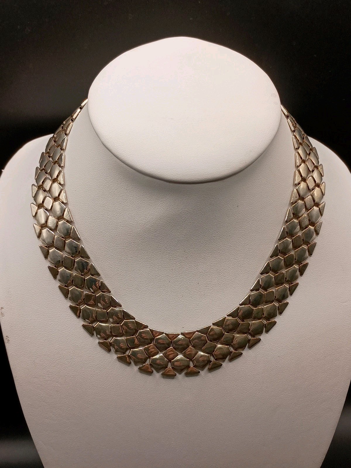Vintage Wide Flat Mesh Link Silver Tone Choker Necklace Bracelet Set Couture