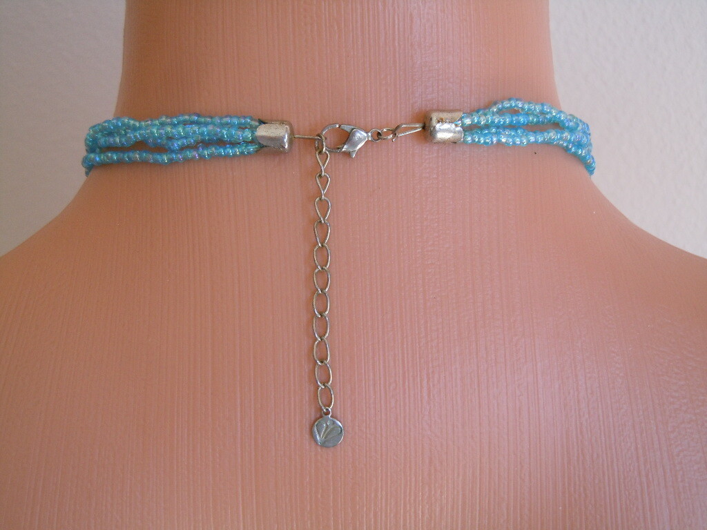 Necklace, Pendant Glass Rocailles Blue 47.8 G/Length Approximately 45.5-50 Cm